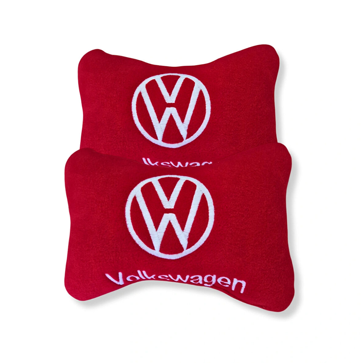 Volkswagen Uyumlu Kırmızı Polar Ortopedik Araç Koltuk Seyahat Boyun Yastık / 2'Li Set