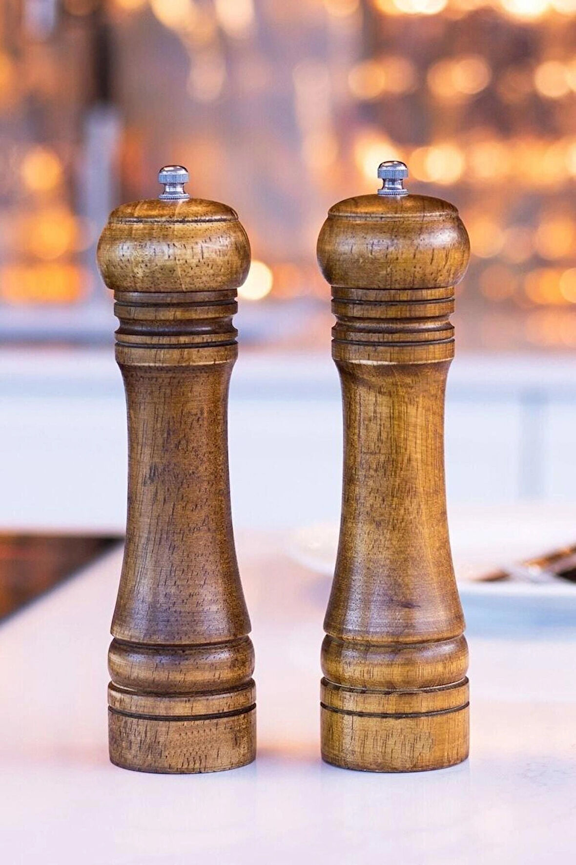 2'li Set Masterchef Tuz Karabiber Değirmeni Baharat Öğütücü Ceviz Ahşapı 21 Cm