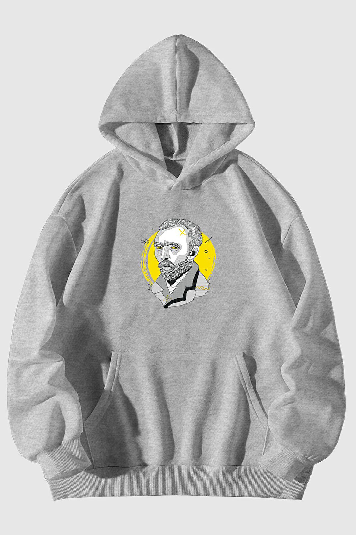 Vangogh Baskılı Unisex Siyah Kanguru Cepli Kapüşonlu Sweatshirt Hoodie | M