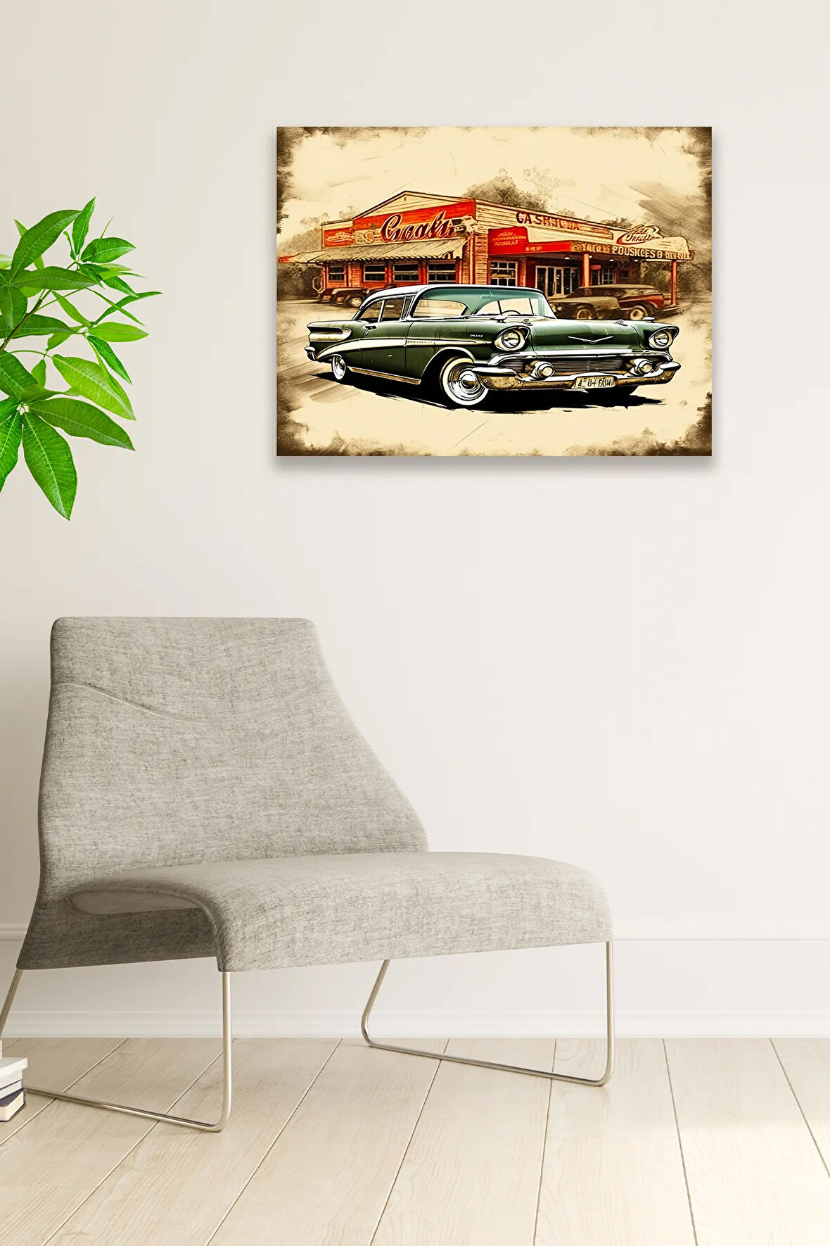 Eski Araba Vintage Nostaljik Tablo Modeli, Ev Dekorasyonu, Salon, Genç Odası Şık Ahşap Dekoratif Süs