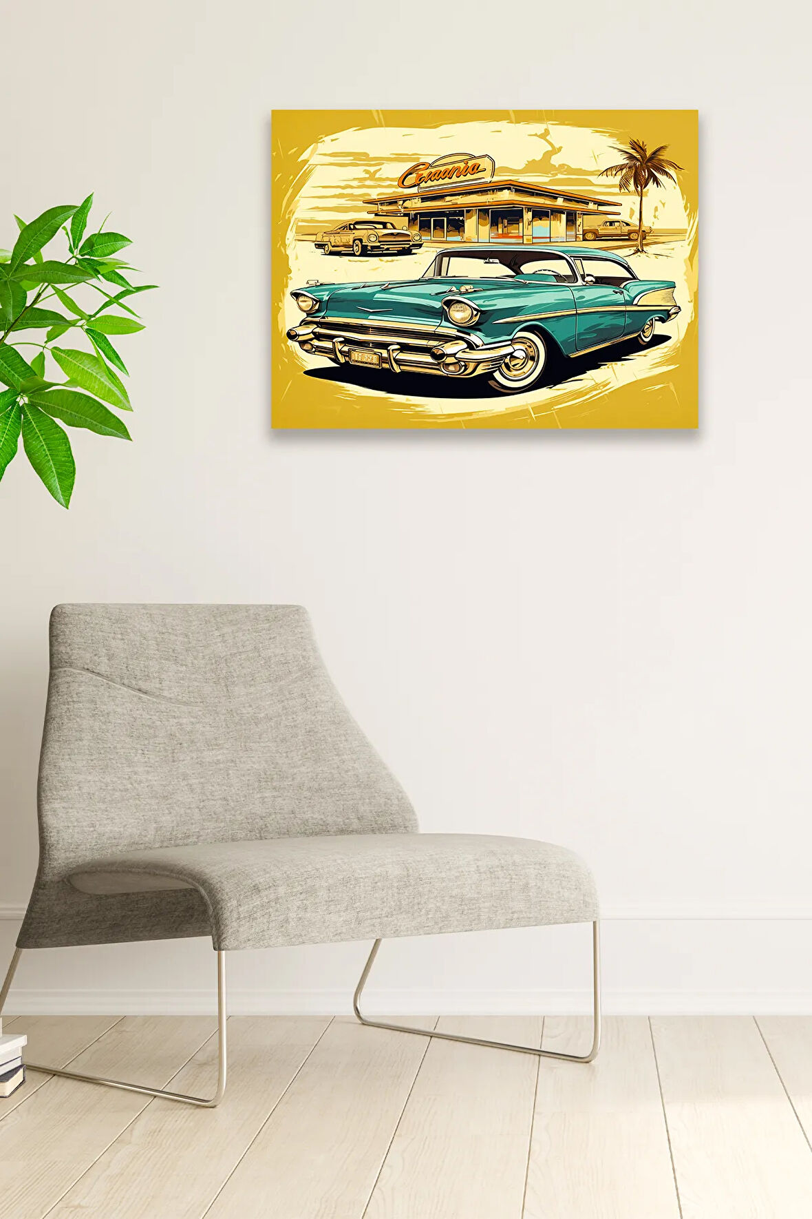 Eski Araba Vintage Nostaljik Tablo Modeli, Ev Dekorasyonu, Salon, Genç Odası Şık Ahşap Dekoratif Süs