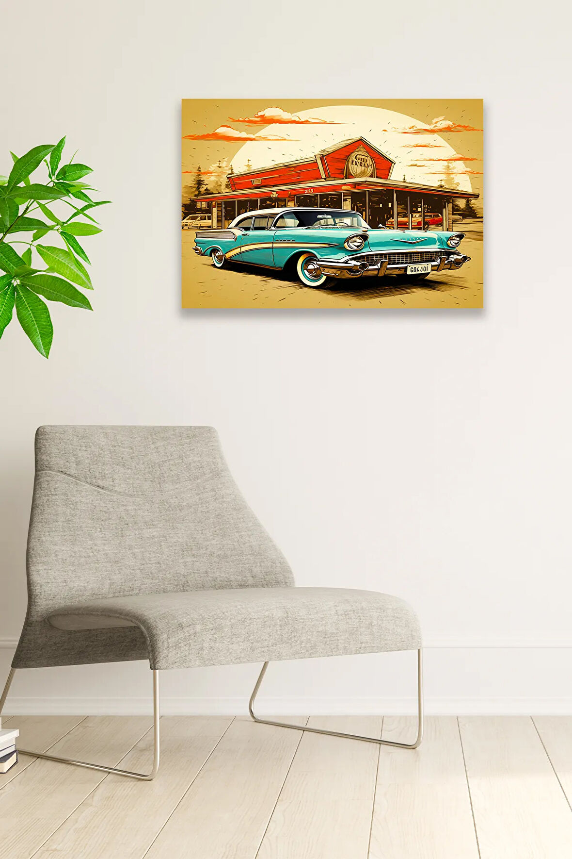 Eski Araba Vintage Nostaljik Tablo Modeli, Ev Dekorasyonu, Salon, Genç Odası Şık Ahşap Dekoratif Süs