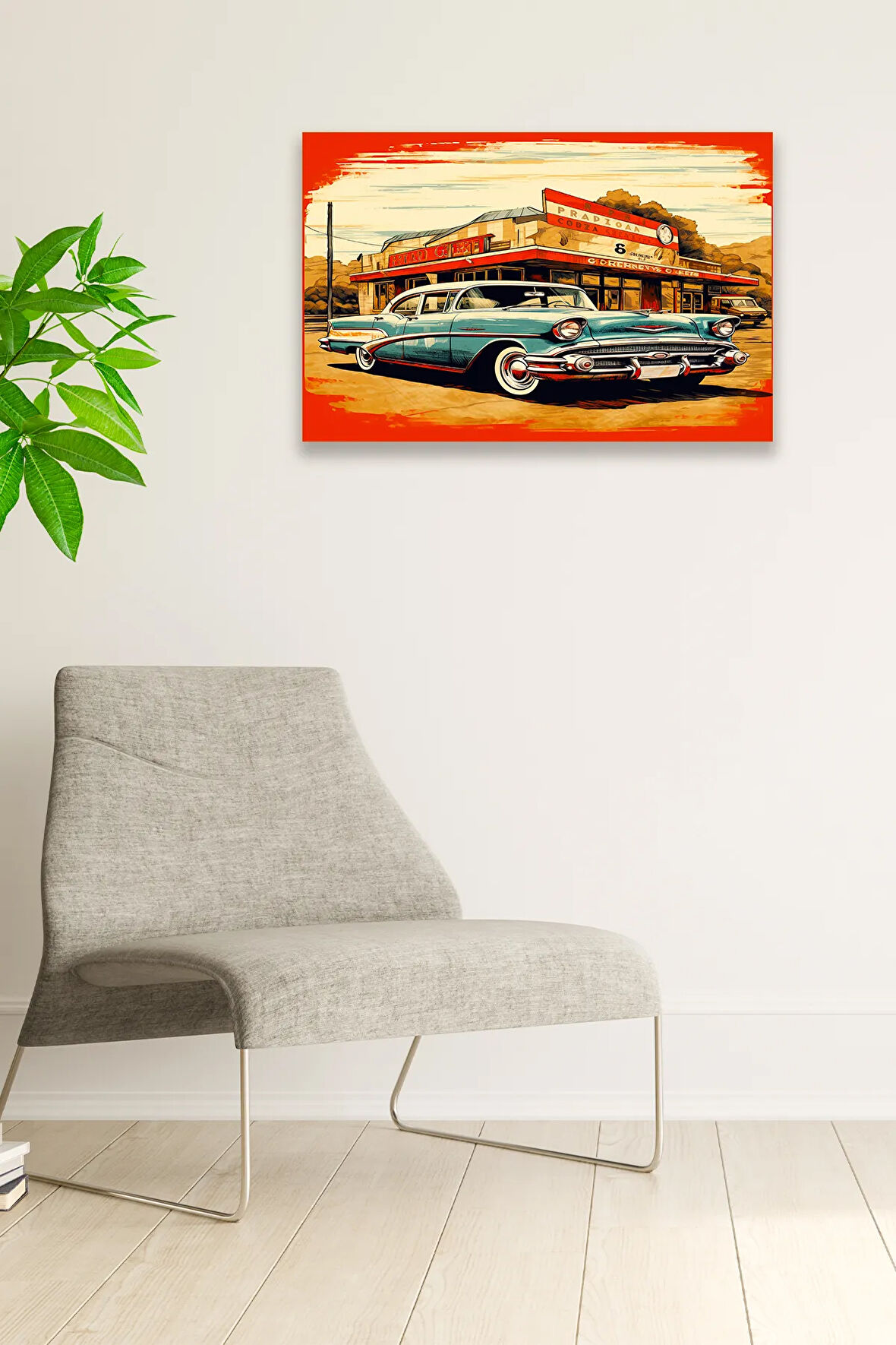 Eski Araba Vintage Nostaljik Tablo Modeli, Ev Dekorasyonu, Salon, Genç Odası Şık Ahşap Dekoratif Süs