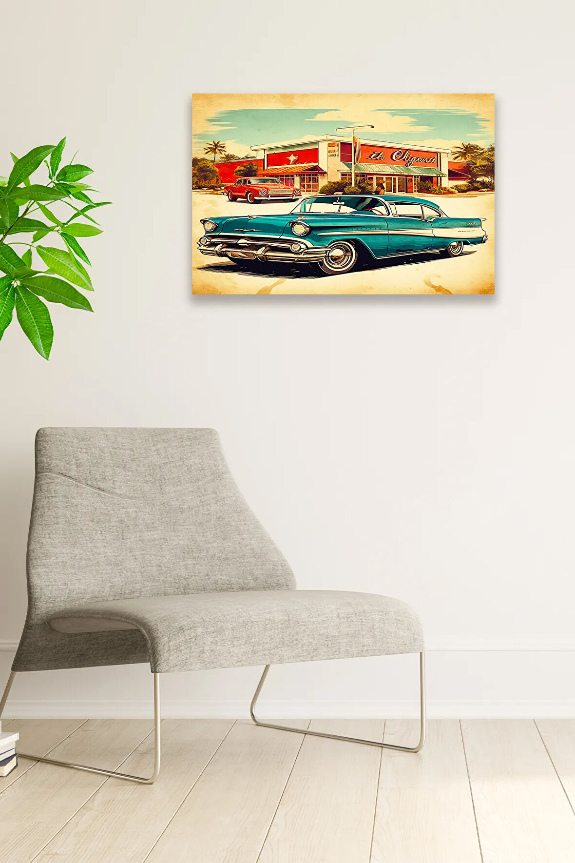 Eski Araba Vintage Nostaljik Tablo Modeli, Ev Dekorasyonu, Salon, Genç Odası Şık Ahşap Dekoratif Süs