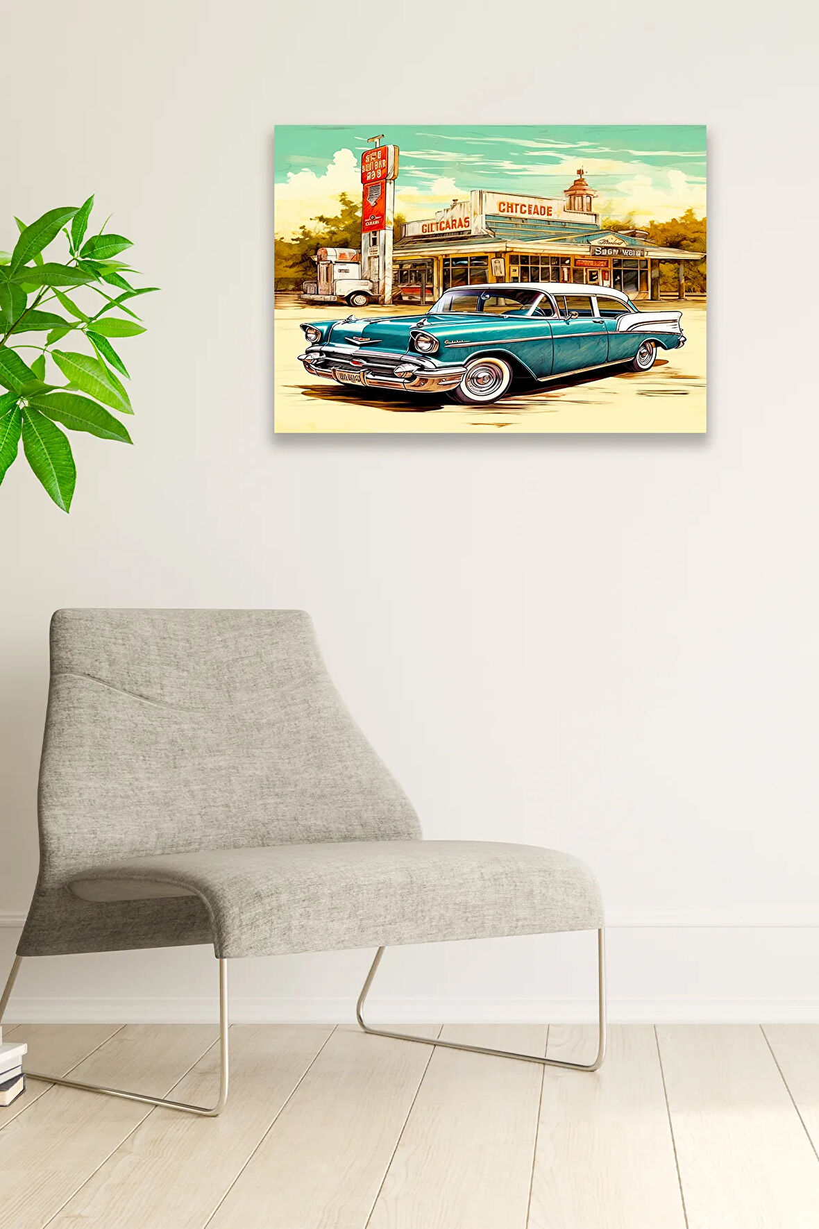 Eski Araba Vintage Nostaljik Tablo Modeli, Ev Dekorasyonu, Salon, Genç Odası Şık Ahşap Dekoratif Süs