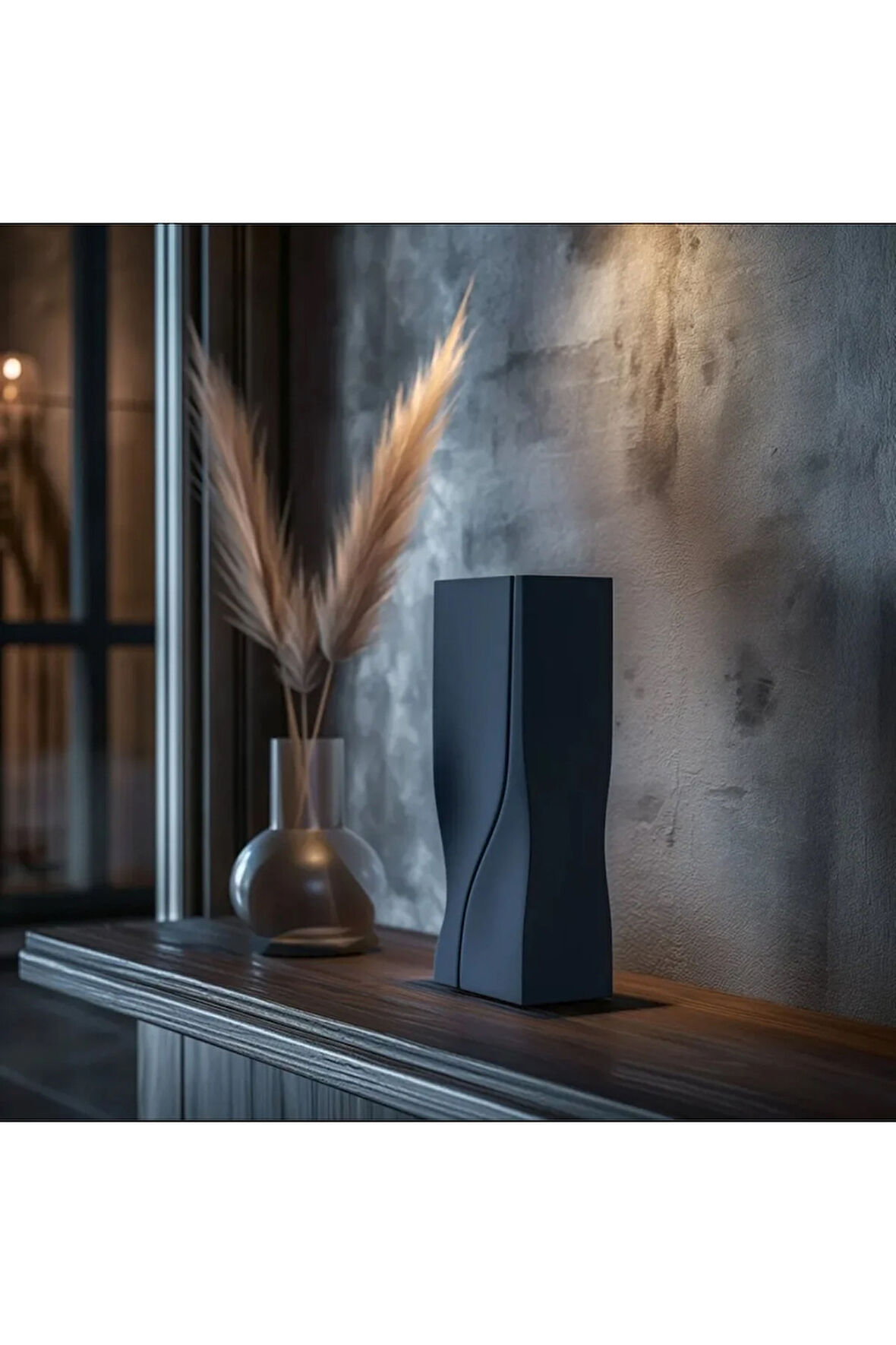 Minimal Dalga Formlu Siyah Dekoratif Vazo – 20cm | 3D Baskı