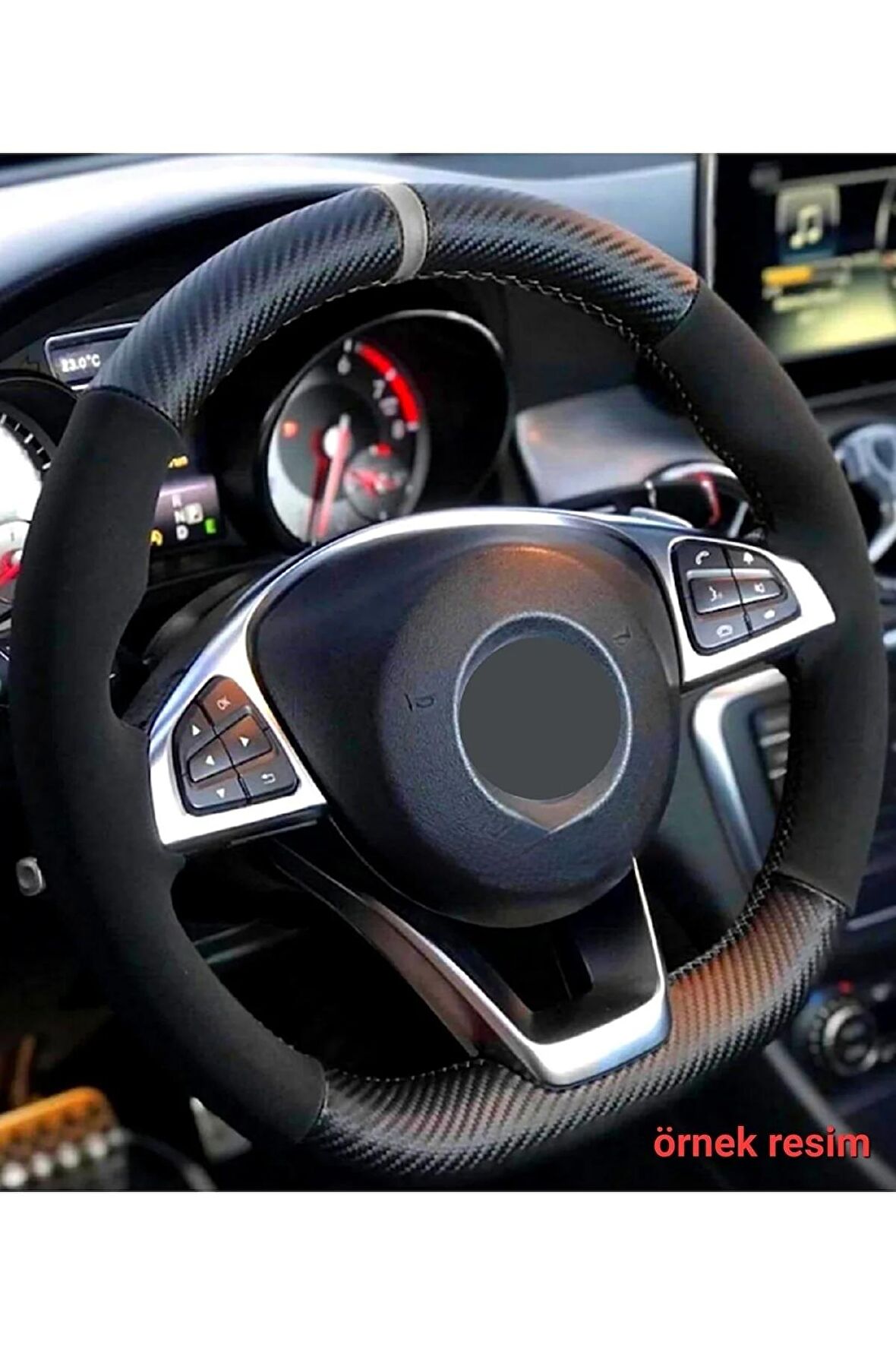 Opel Vectra A Uyumlu Alkantara-karbon Dikmeli Direksiyon Kılıfı Gri Yüzüklü