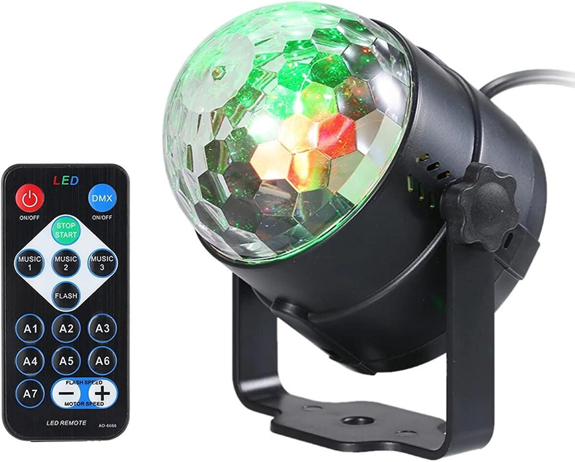 RGB Disko Topu Led Projektör Işık Kumandalı Müzikli Renkli Sahne Lambası Parti Işığı