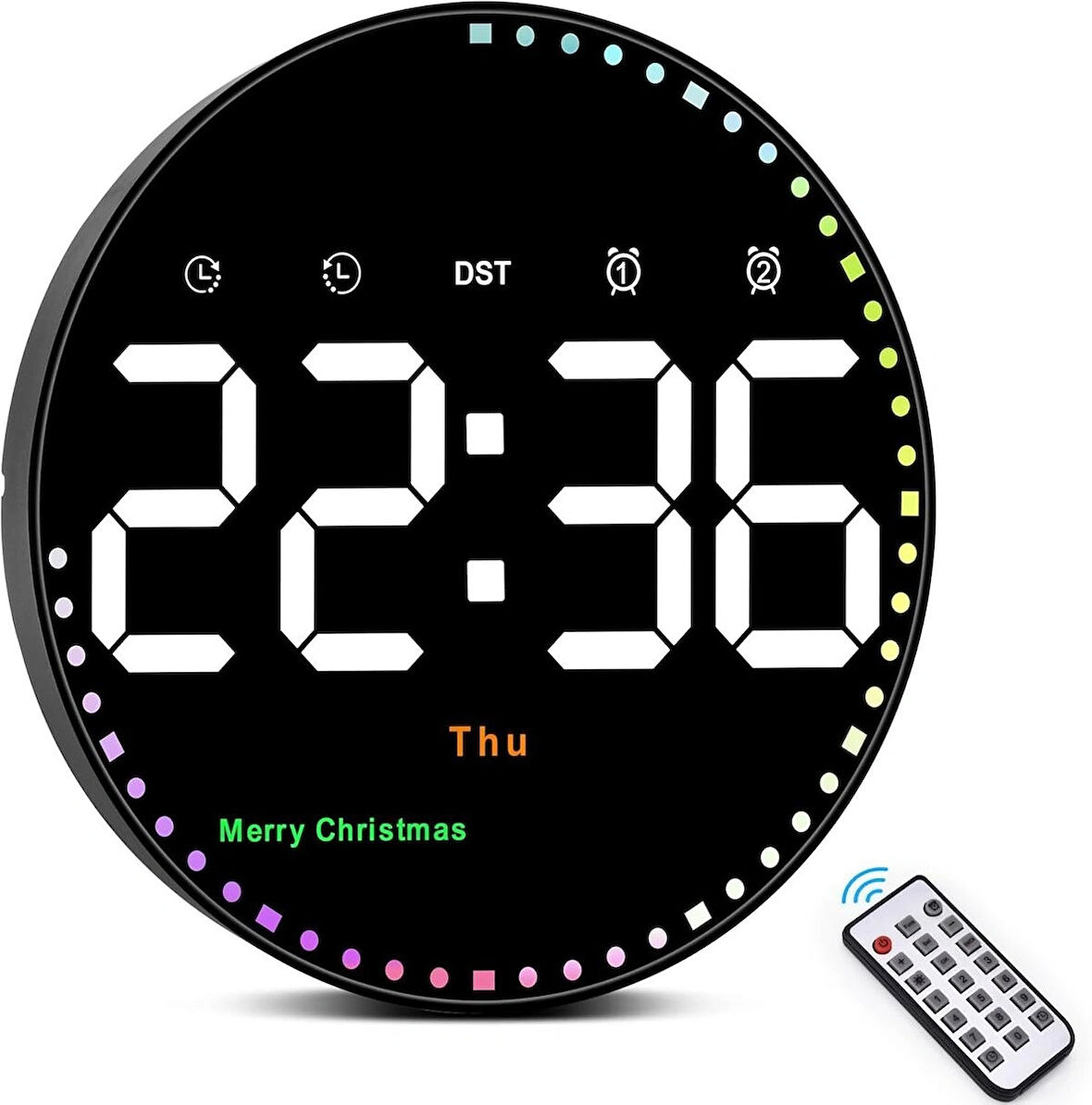 10'' Akıllı Dijital Duvar Saati LED Ekran Uzaktan Kumanda 10 Kademe Parlaklık Alarm Sıcaklık Tarih