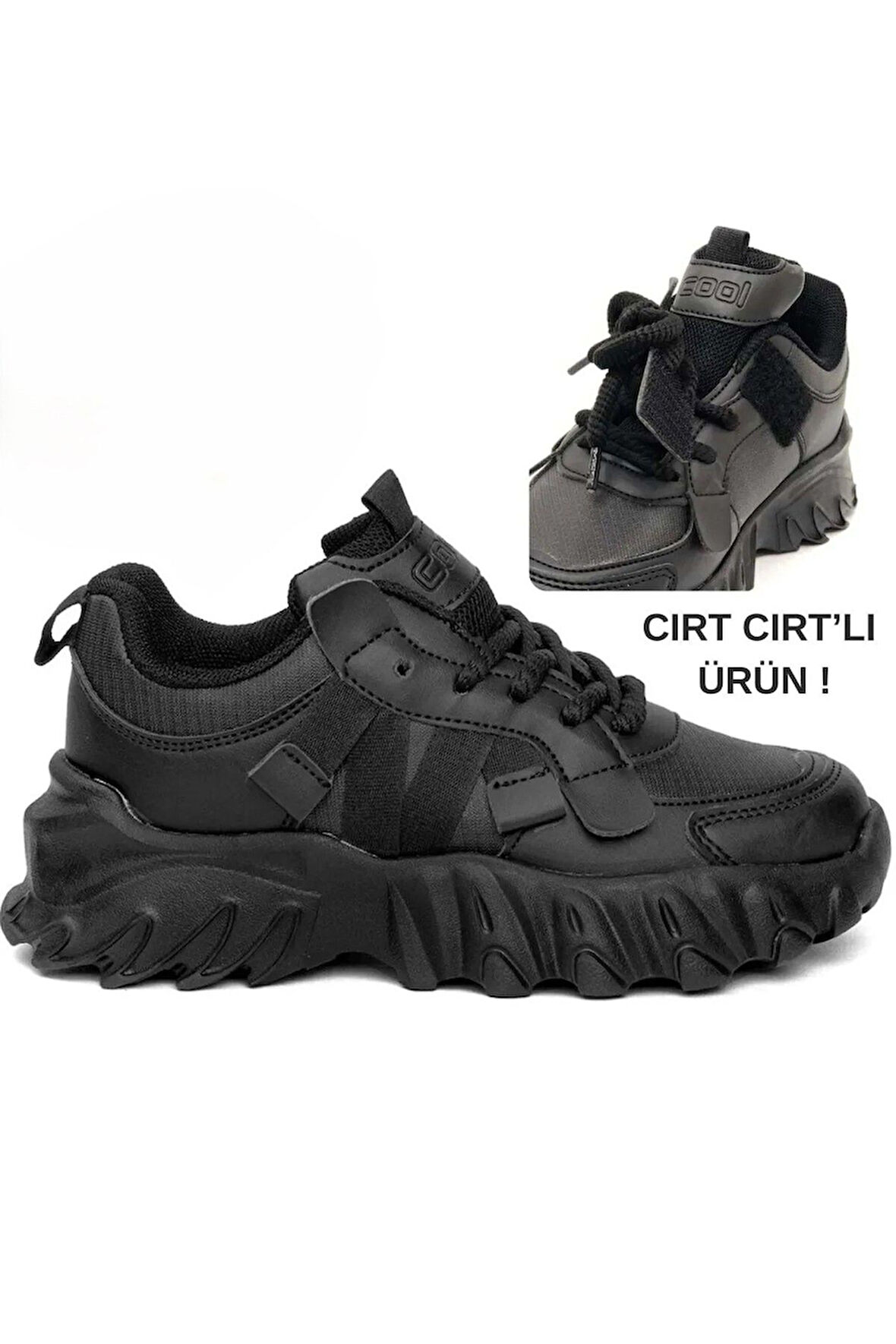 Bağcık Görünümlü Cırt Cırtlı Sneaker Ortopedik Çocuk Spor Ayakkabı Siyah Venom Somon