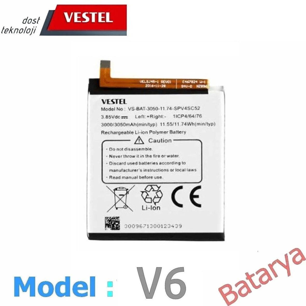 Vestel V6 Batarya Vestel Venüs V6  Uyumlu Batarya