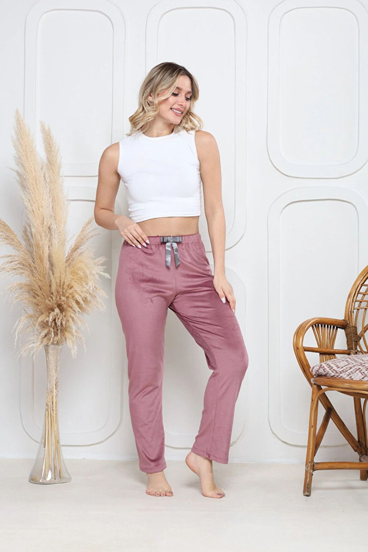 Kadife pijama altı pembe q7013