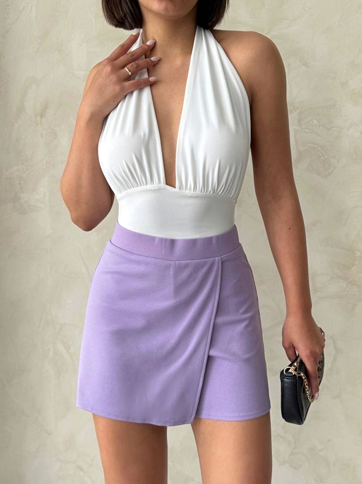 Kapaklı şort etek lila s208