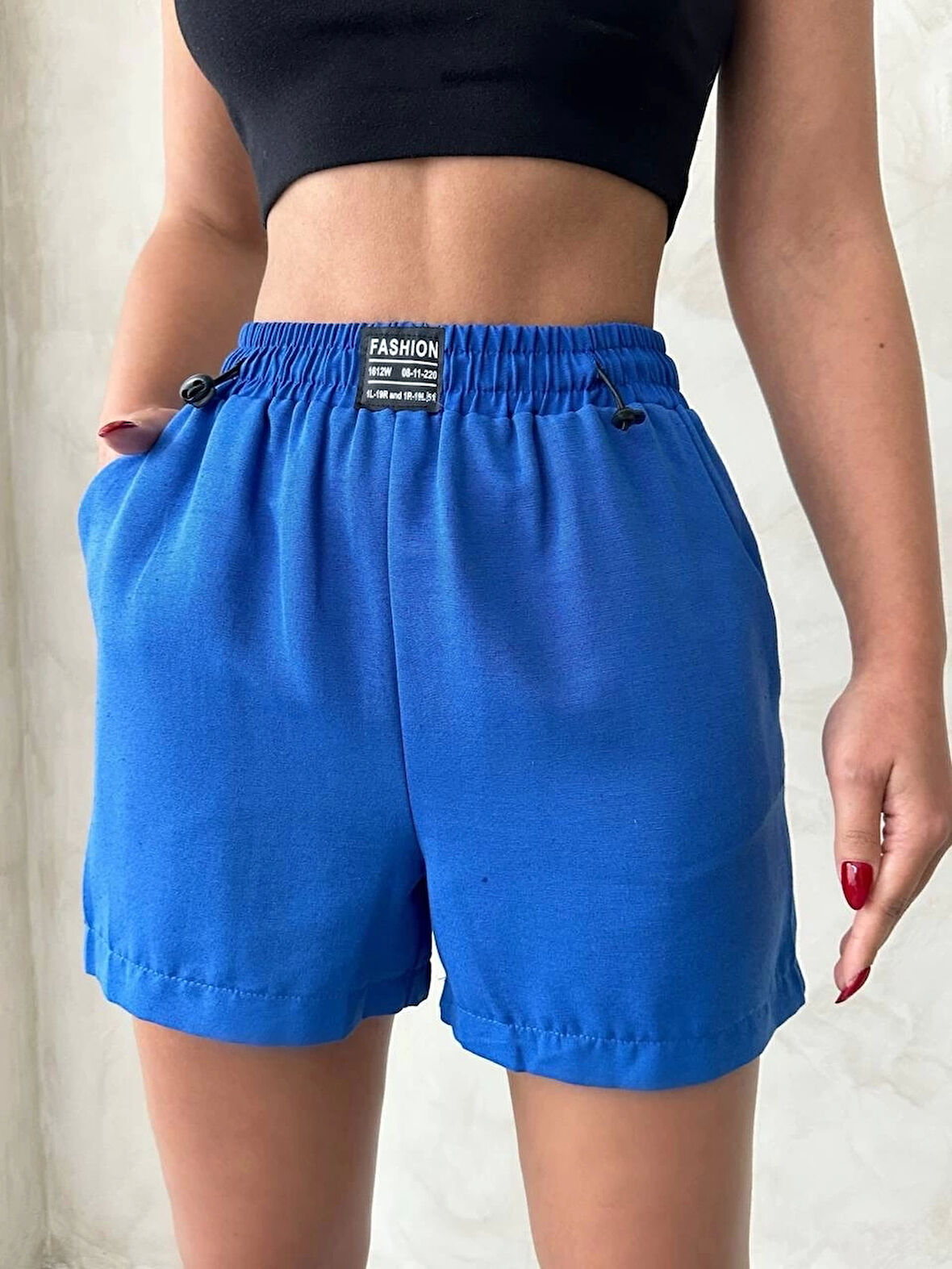 Armalı keten şort saks mavisi s251003