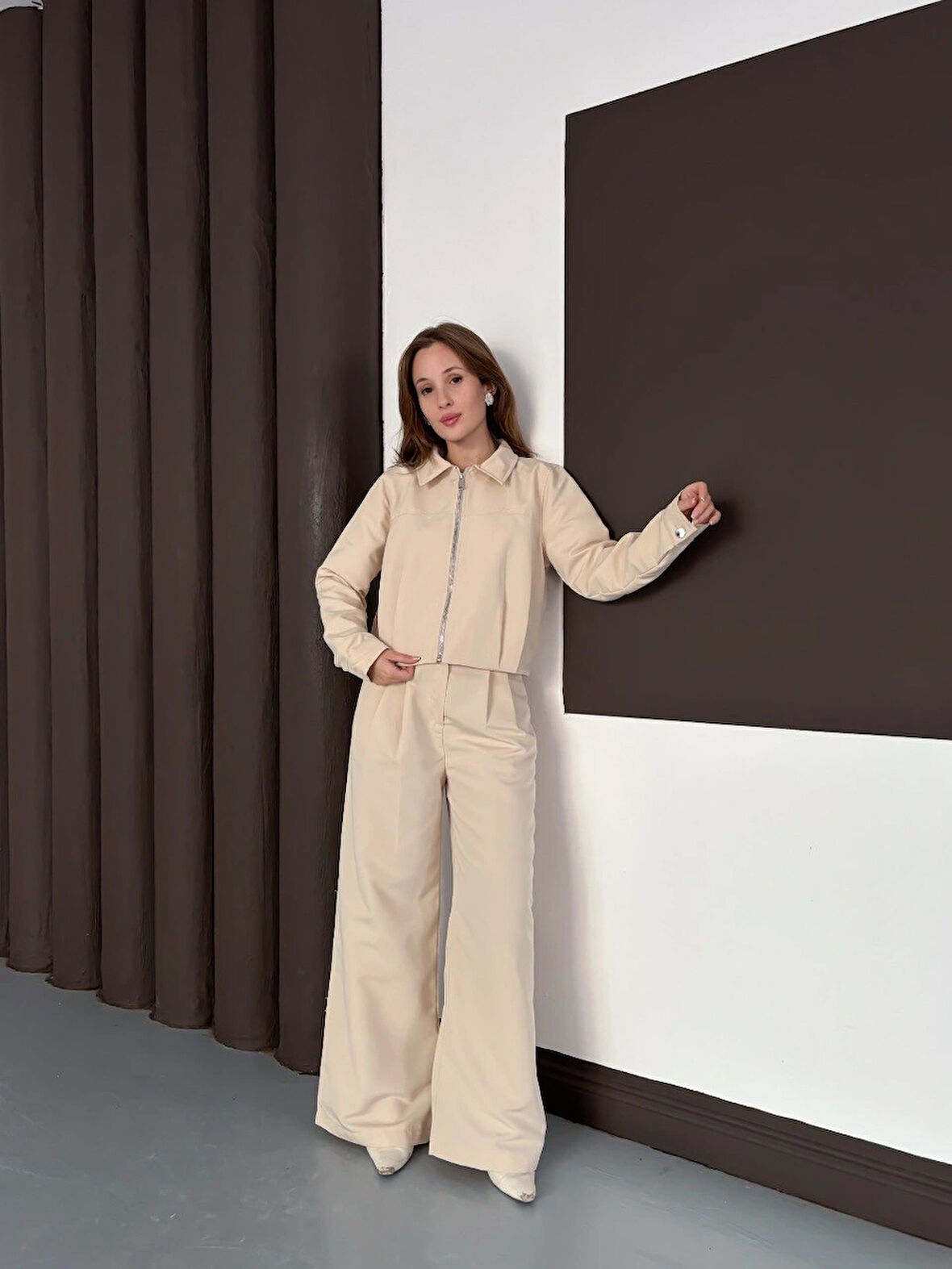 Trenç takım alt üst bej ons