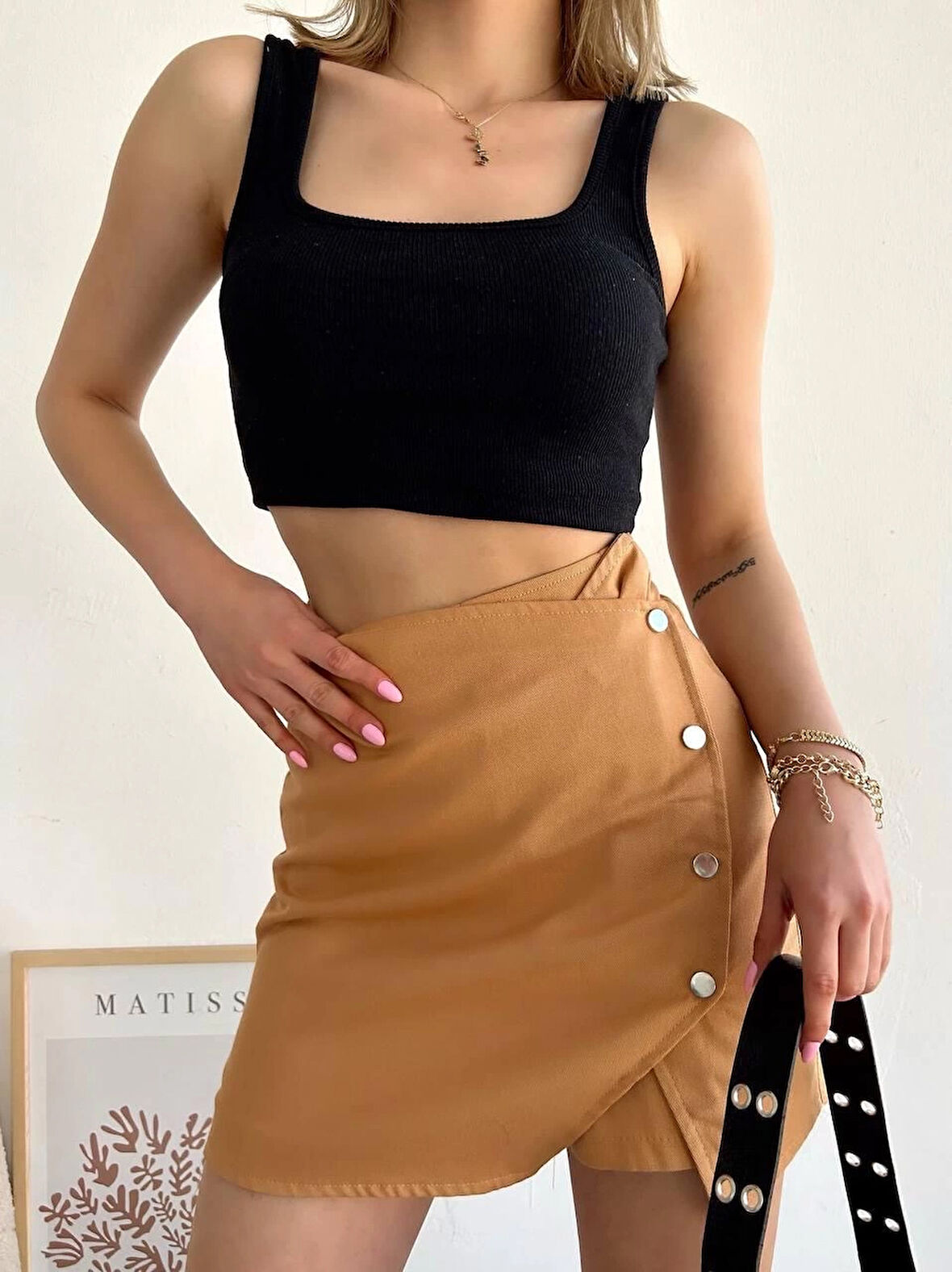 Dört çıtçıtlı Gabardin şort etek s249001