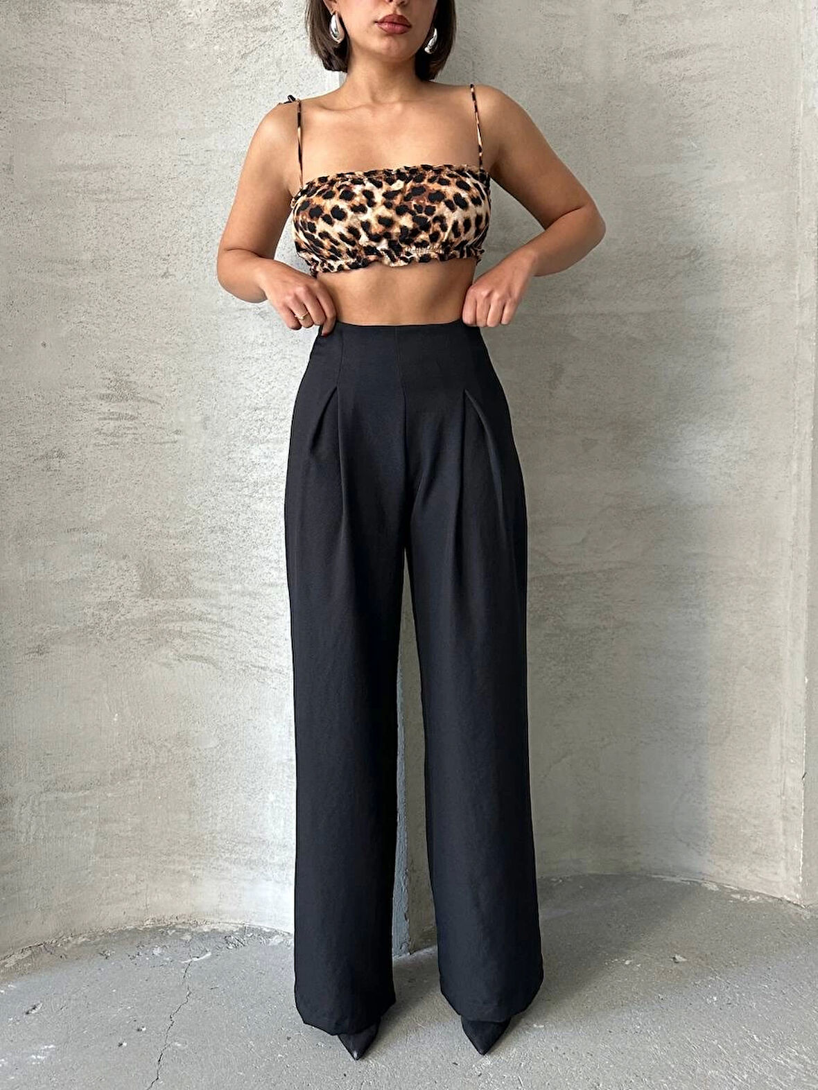 Pileli keten pantolon s255046