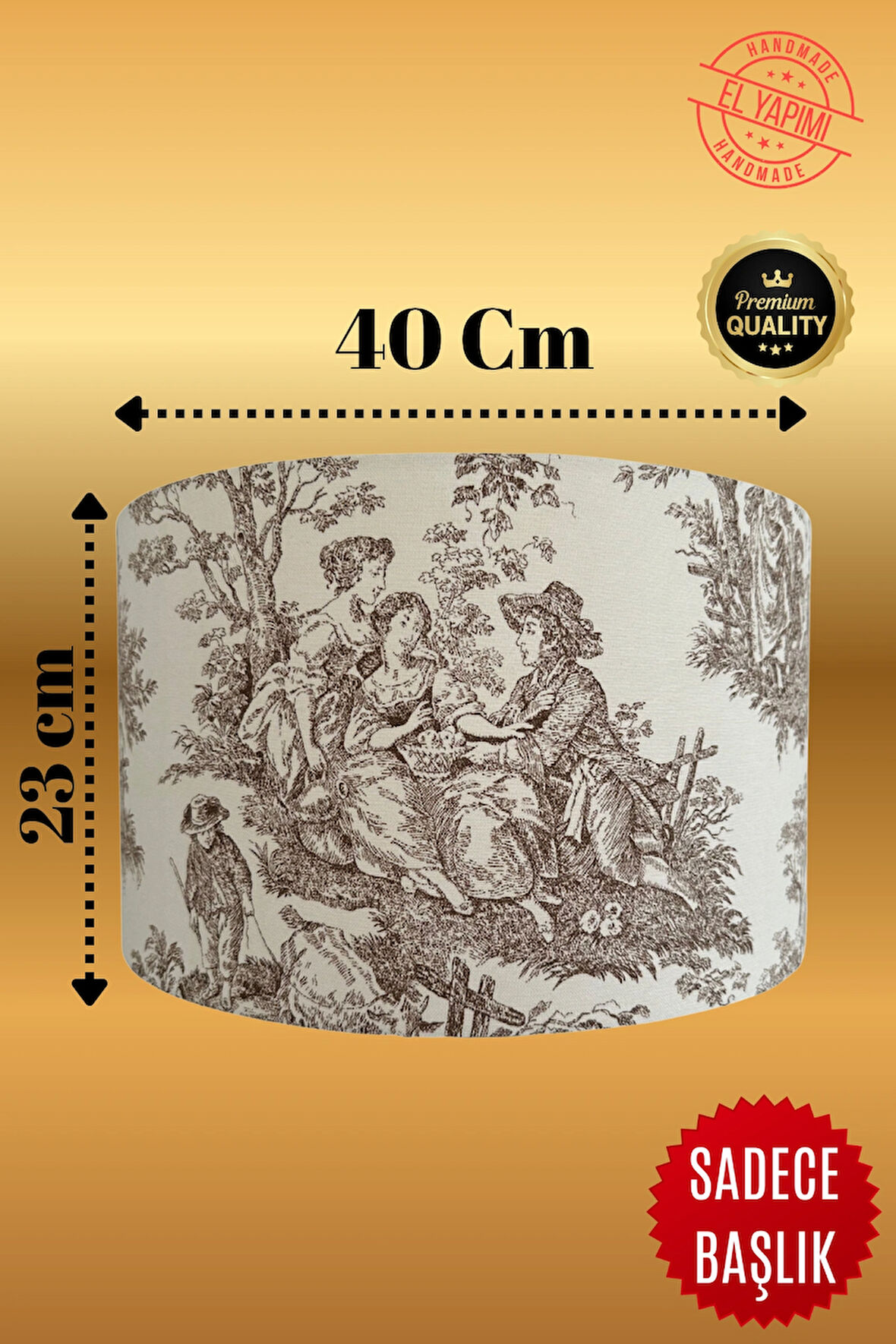 Kahverengi Vintage Toile de Jouy Desenli Lambader Başlığı