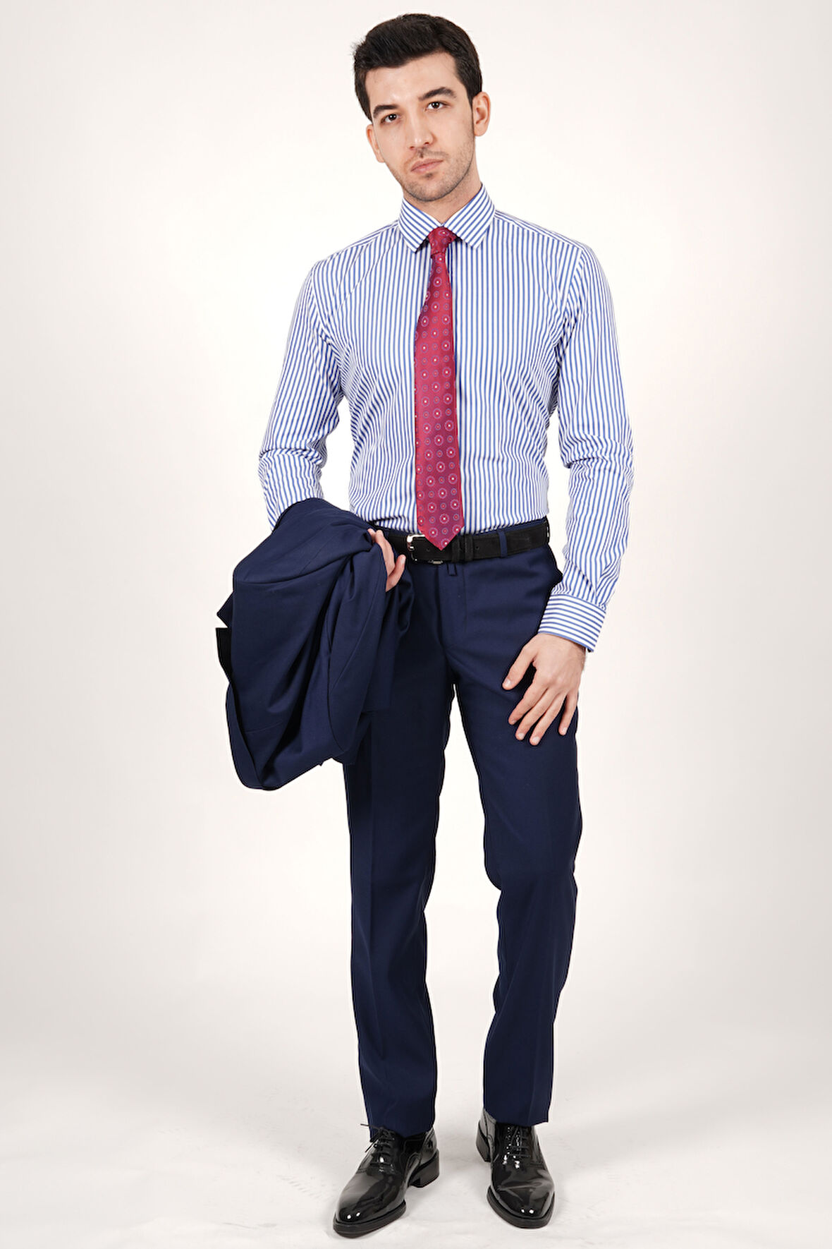 WorkMan Slim Fit Lacivert Çizgili %100 Pamuk Gömlek