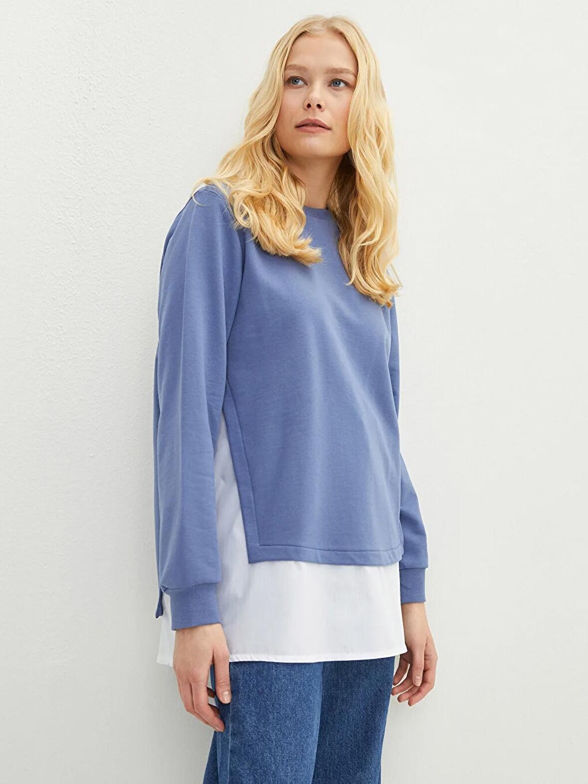 Bisiklet Yaka Düz Uzun Kollu Kadın Sweatshirt