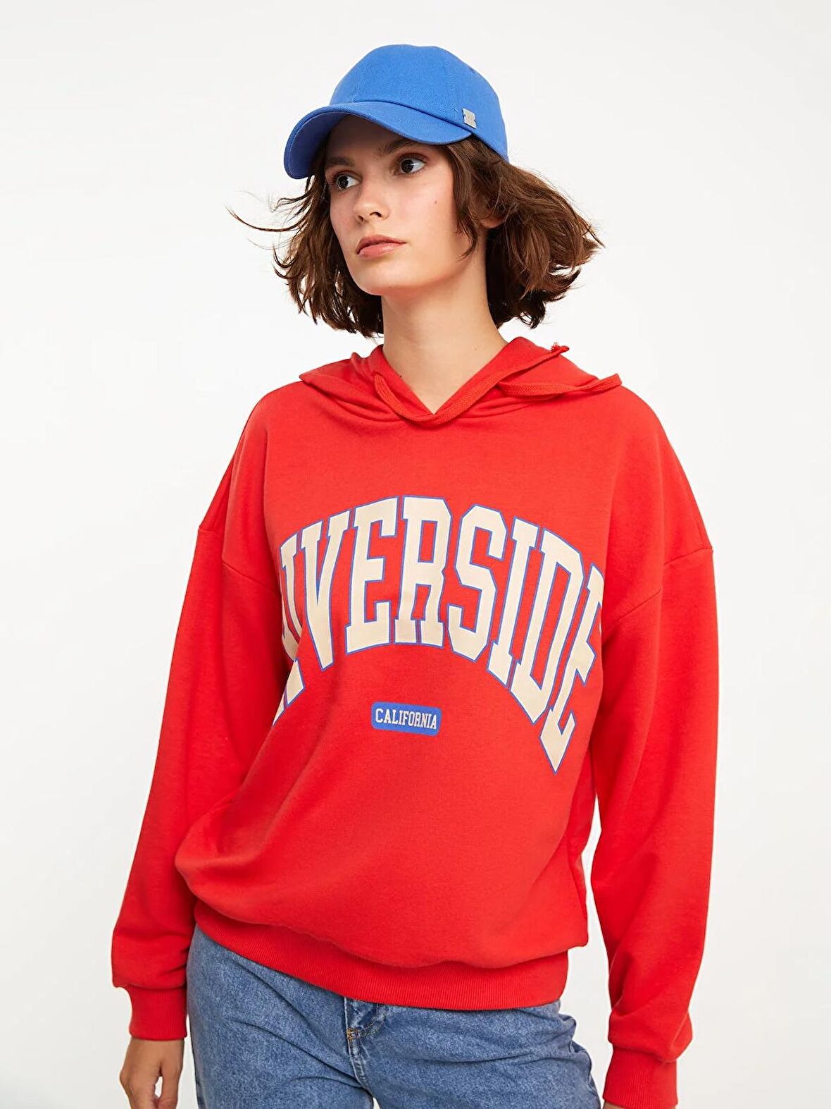 Kapüşonlu Baskılı Uzun Kollu Kadın Sweatshirt