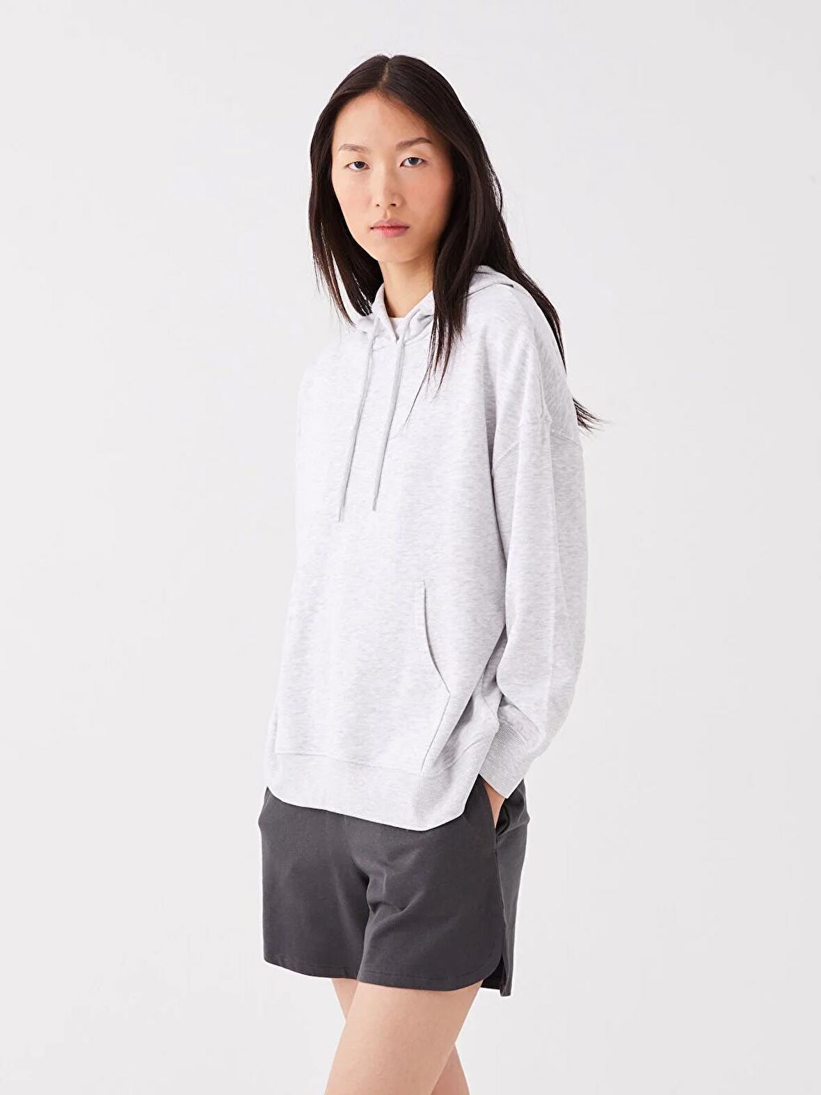 Düz Uzun Kollu Oversize Kadın Hoodie