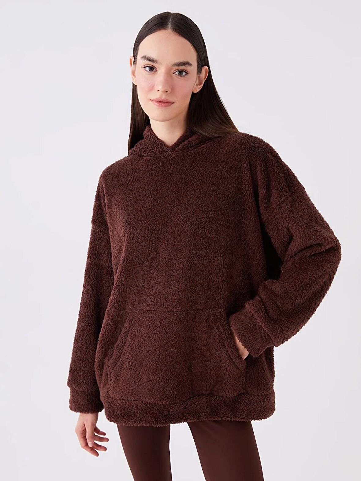 Düz Uzun Kollu Oversize Kadın Hoodie