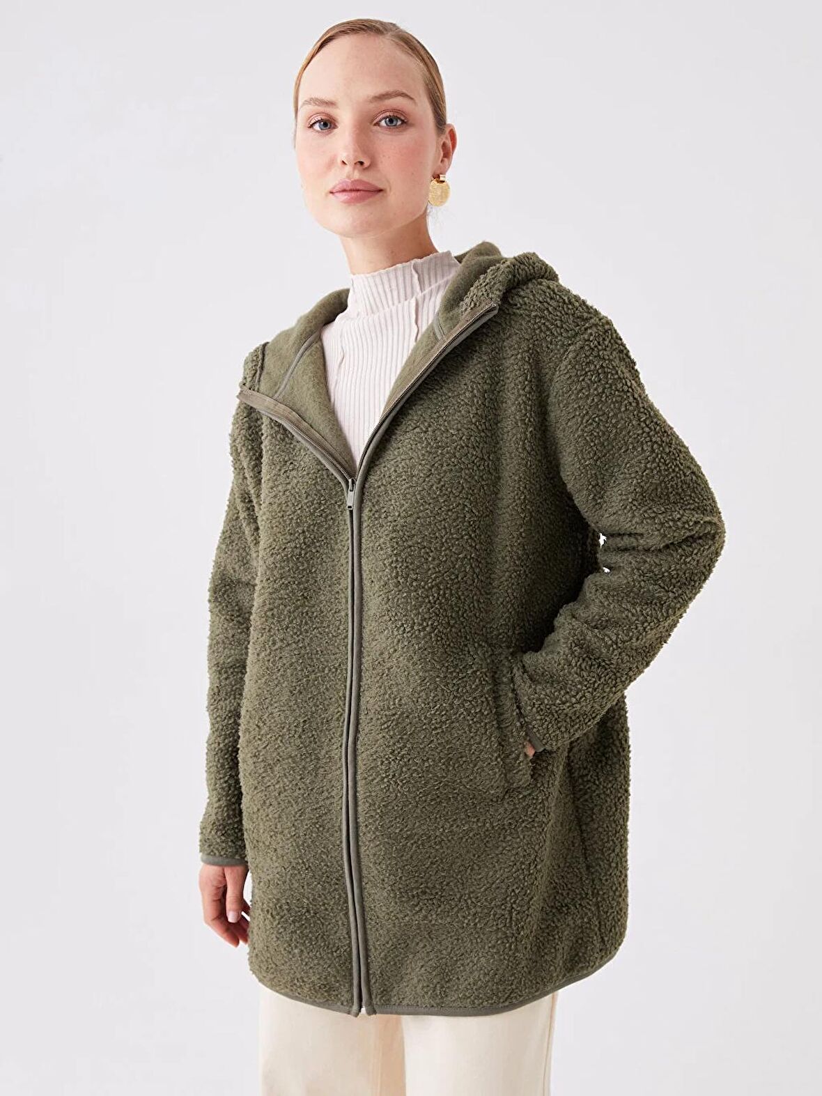 Kapüşonlu Oversize Kadın Fermuarlı Sweatshirt