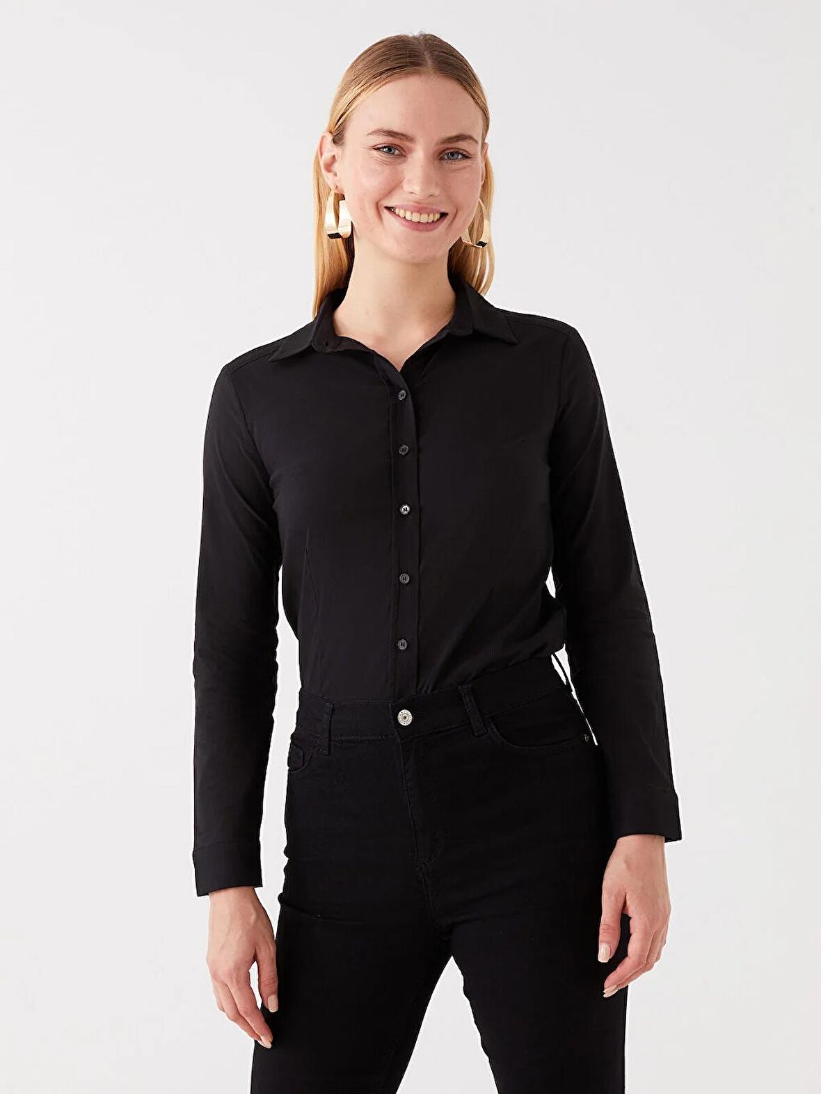 Düz Uzun Kollu Kadın Gömlek