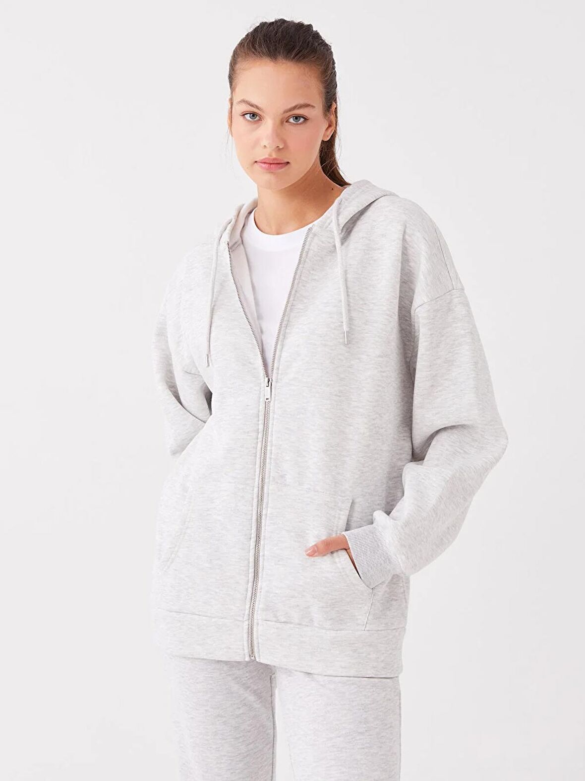 Kapüşonlu Oversize Kadın Fermuarlı Sweatshirt