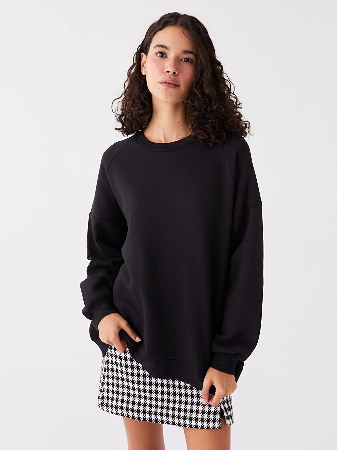 Bisiklet Yaka Oversize Kadın Sweatshirt