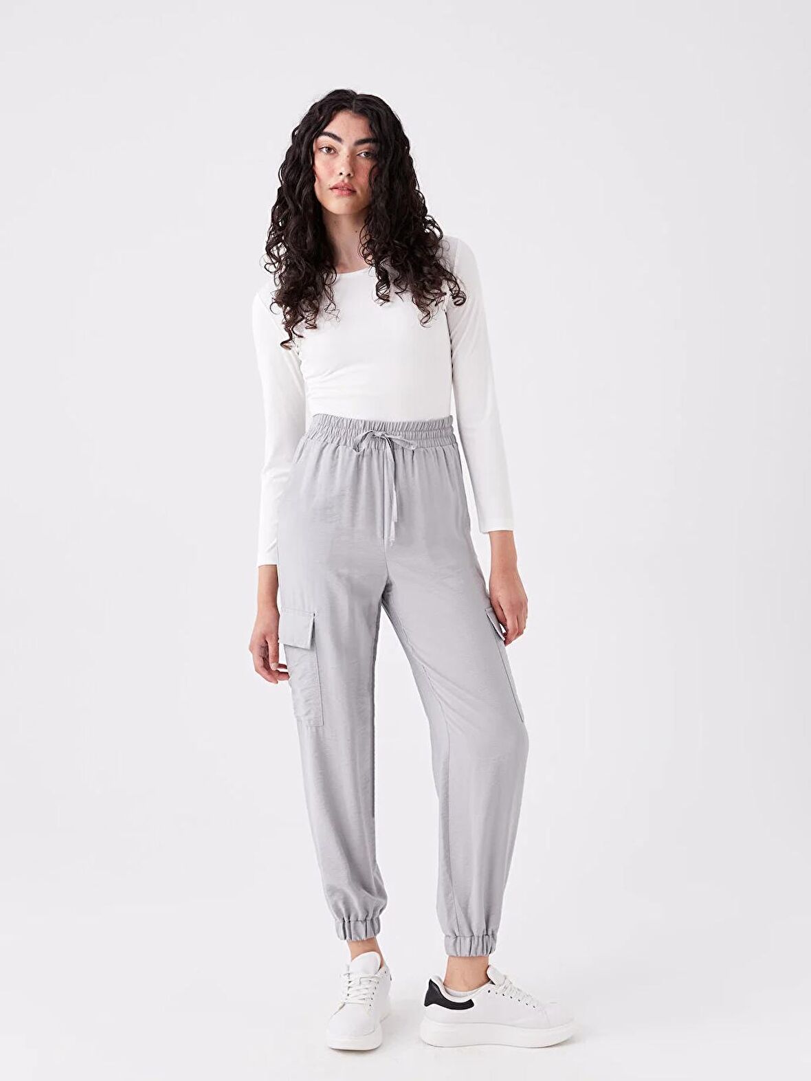 Beli Lastikli Standart Fit Kadın Kargo Pantolon