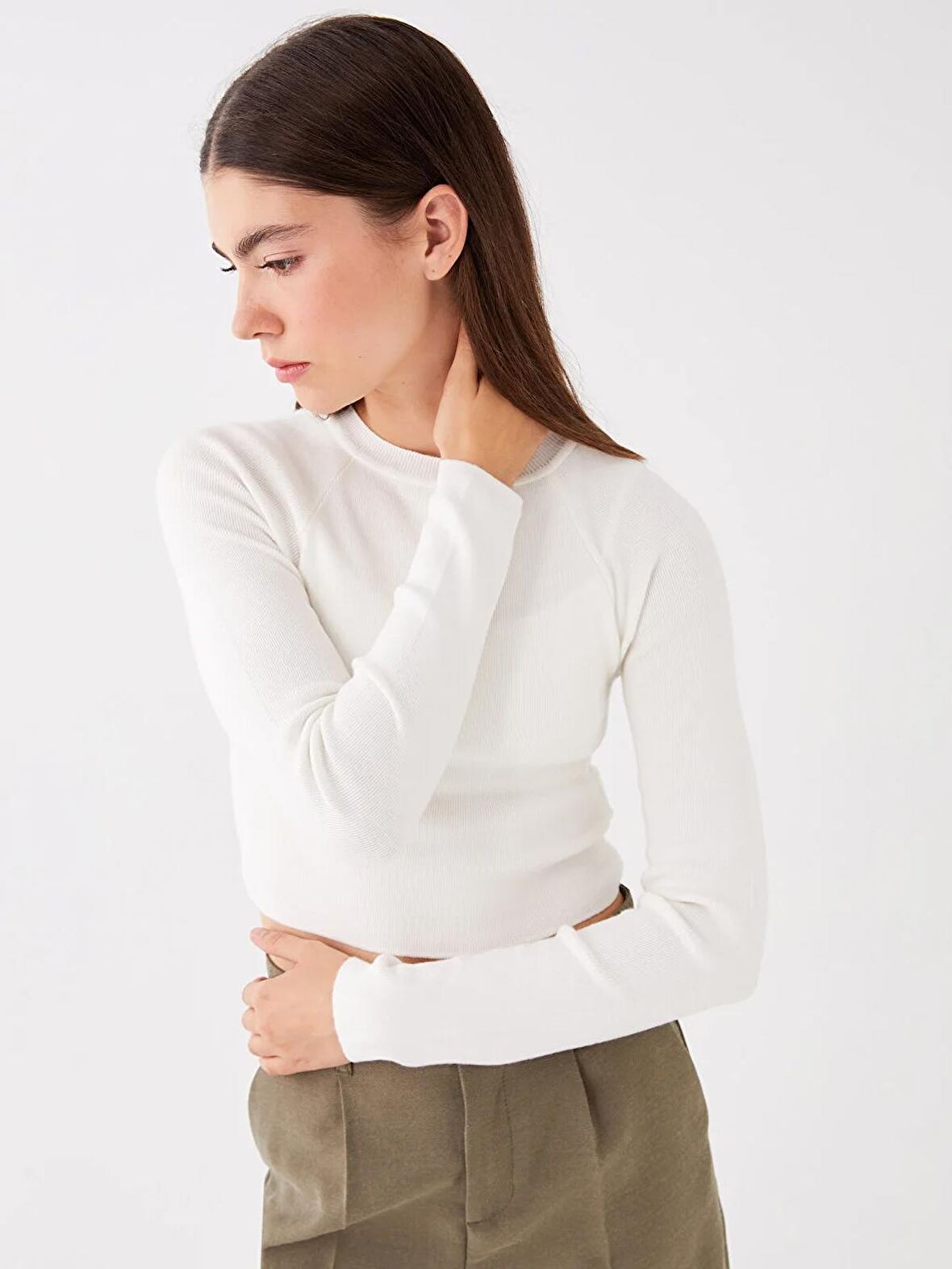 Bisiklet Yaka Düz Uzun Kollu Kadın Triko Kazak