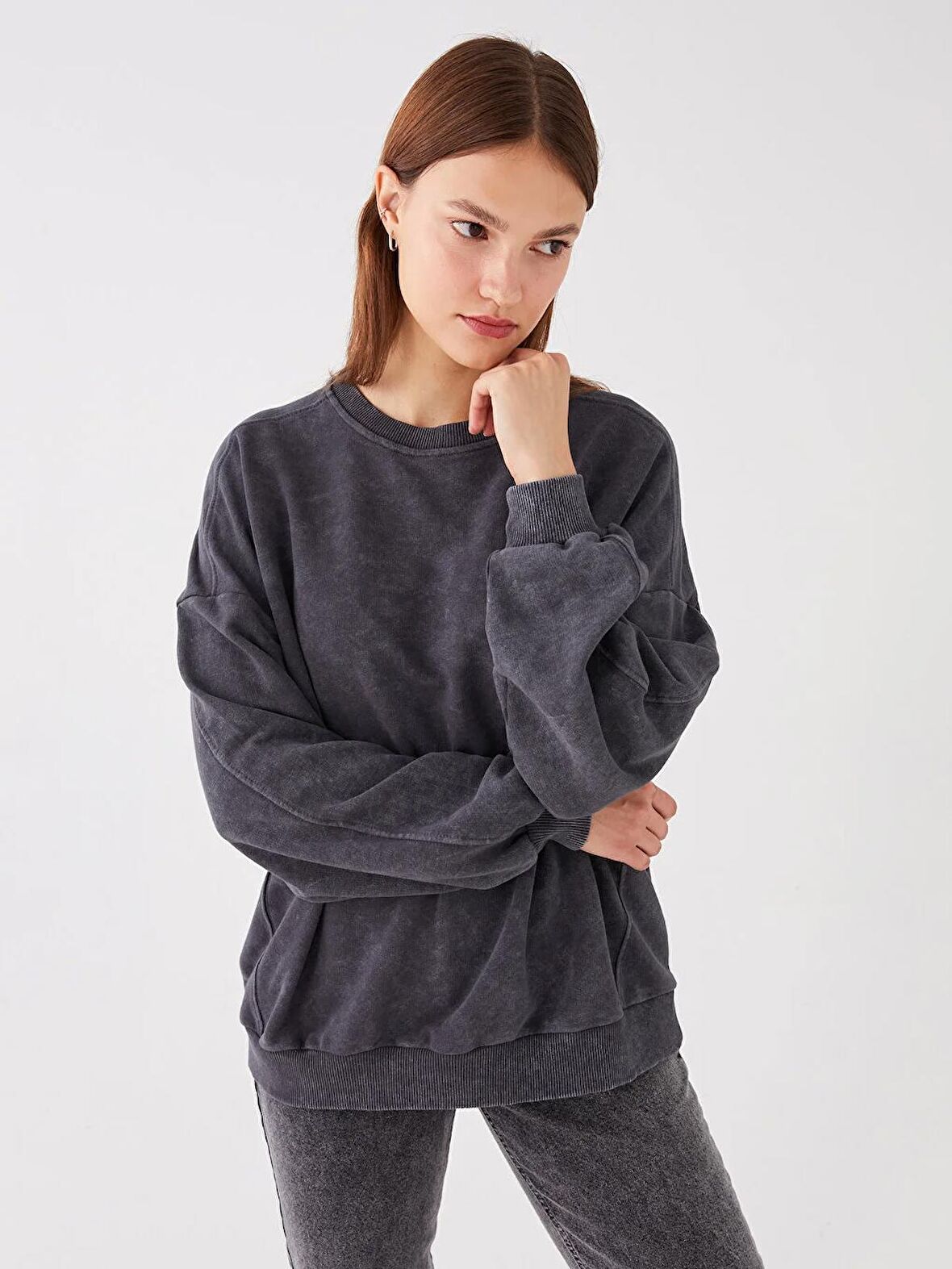 Bisiklet Yaka Oversize Kadın Sweatshirt
