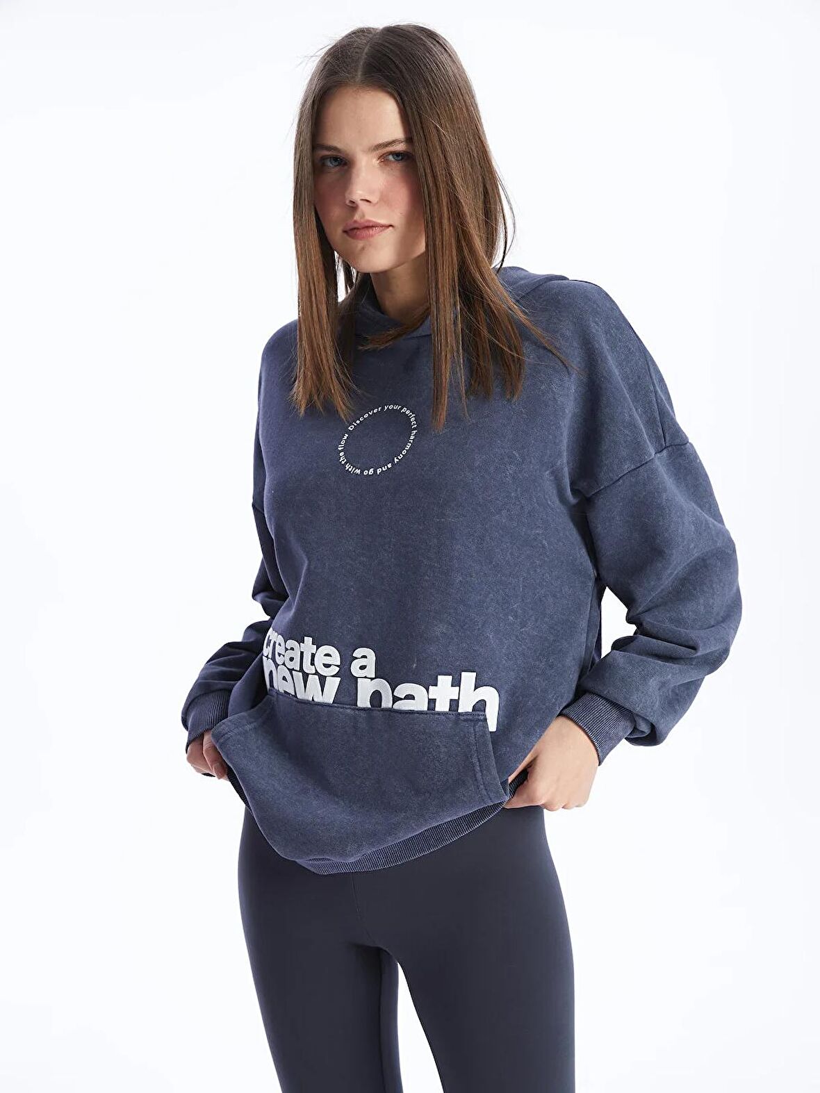 Baskılı Uzun Kollu Oversize Kadın Hoodie