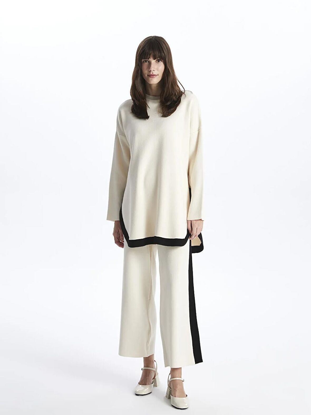 Beli Lastikli Çizgili Kadın Triko Pantolon