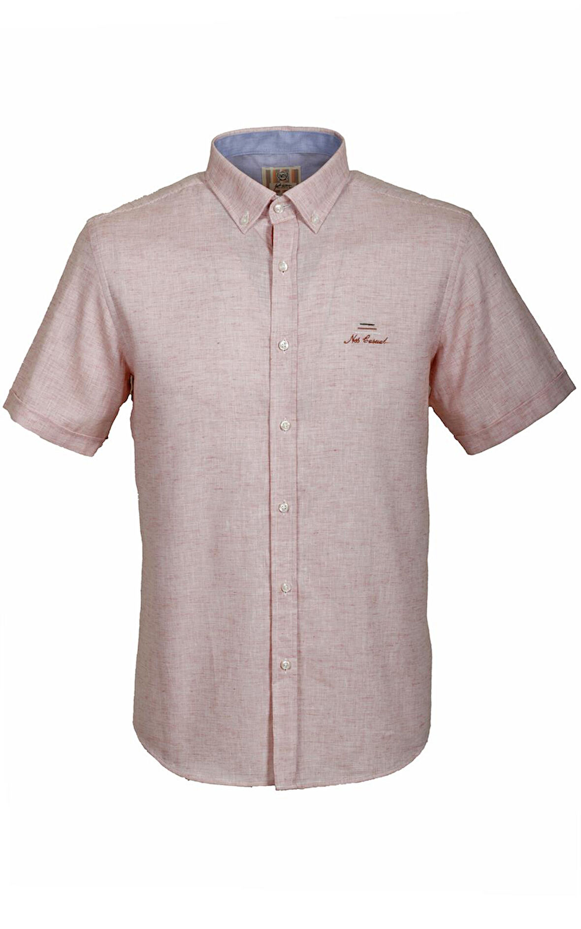 Erkek Kiremit Kısa Kol Yazlık Gömlek Slim Fit Düğme Yaka Pamuklu İnce Kumaş JEANS 7174 SHİRT