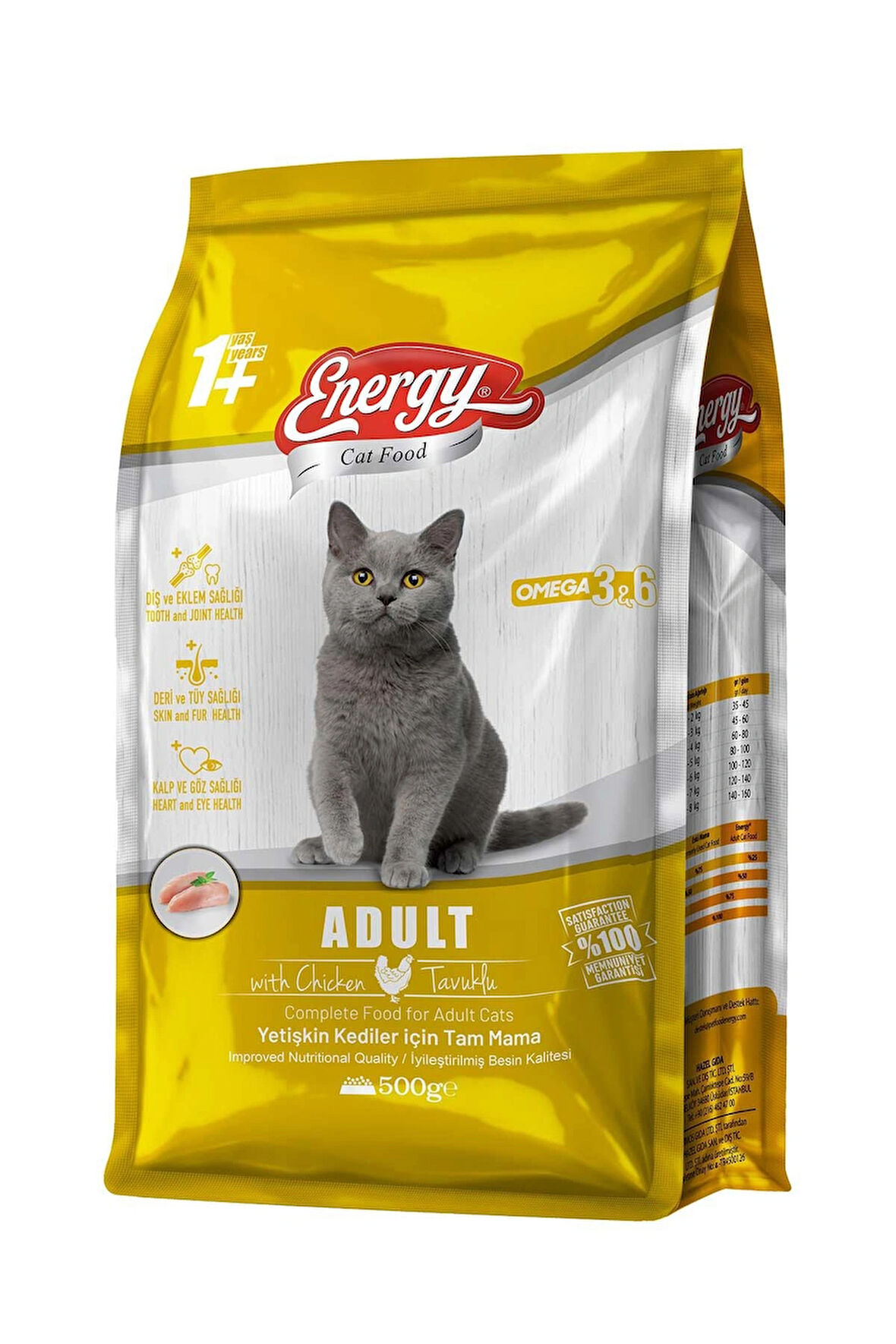 ENERGY TAVUKLU YETİŞKİN KEDİ MAMASI 500 GRAM - 6 ADET 