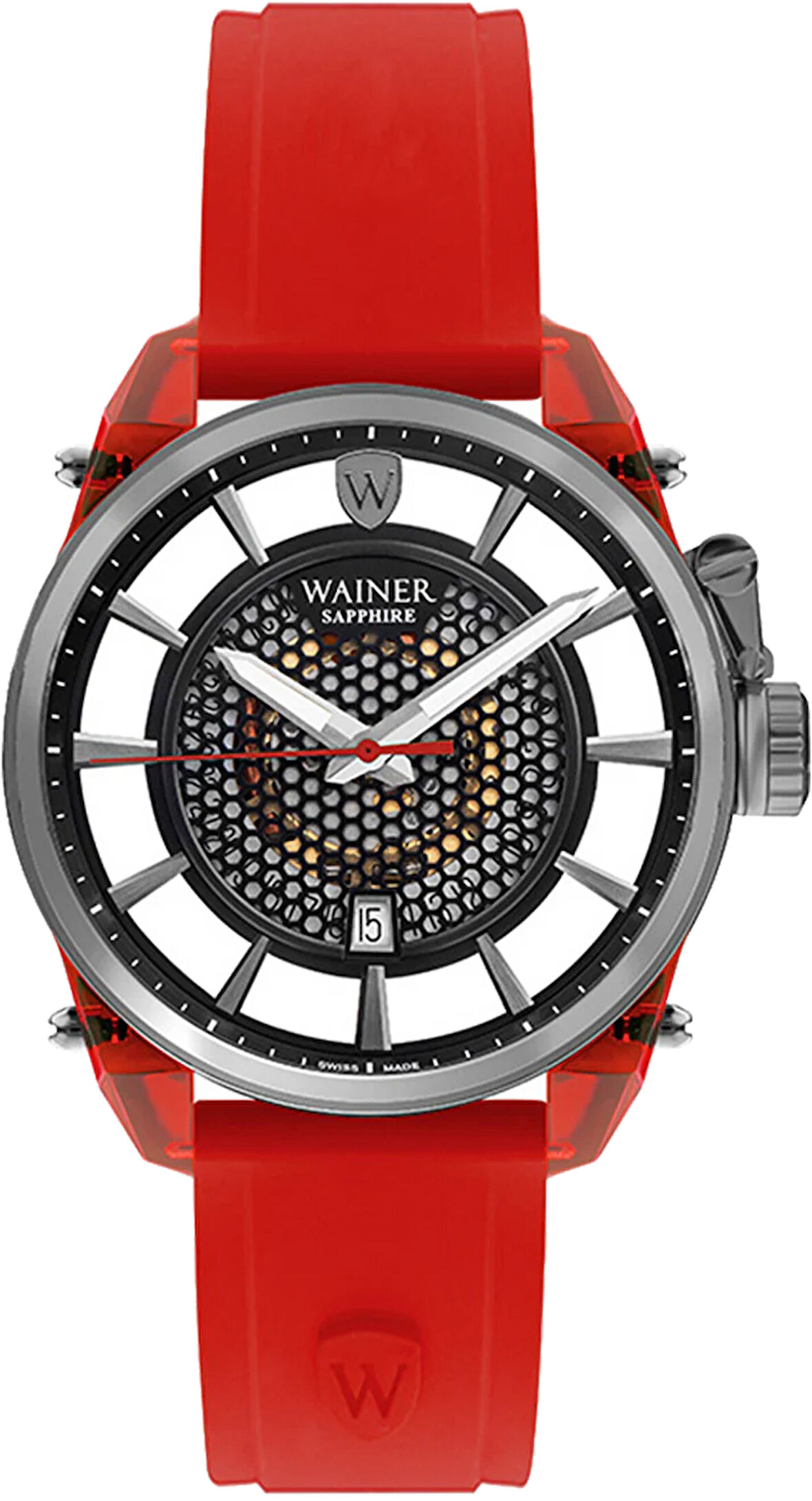 Wainer WA.11200-D Erkek Kol Saati – Kırmızı Silikon Kordonlu, Safir Camlı, İsviçre Quartz Mekanizma