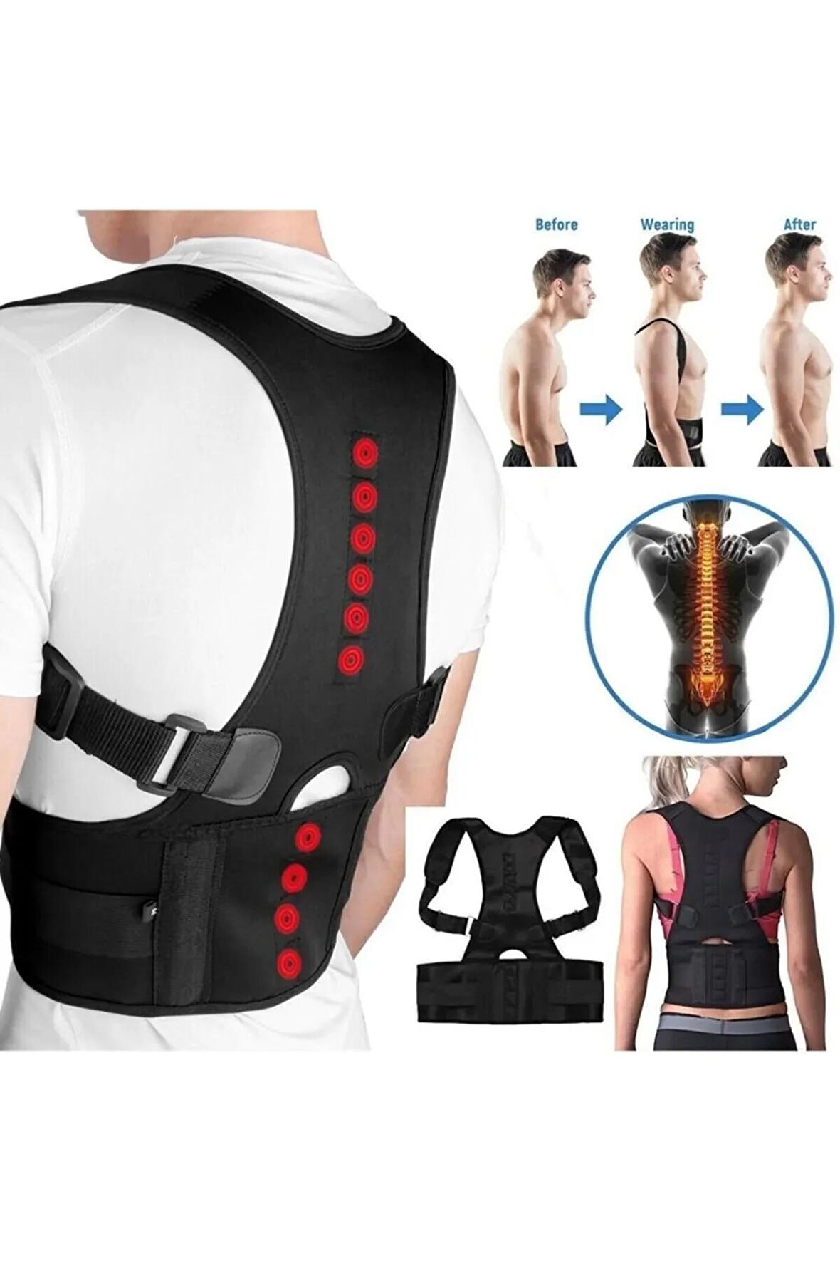 Manyetik Dik Duruş Korsesi Unisex Manyetik Bel Korsesi Kamburluk Önleyici Korse Manyetik Sırt Yeleği