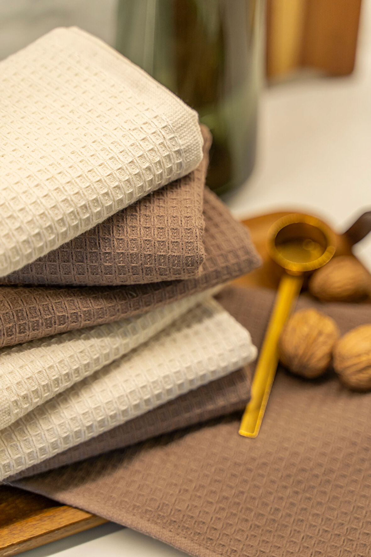 %100 Pamuk Waffle Desenli Premium 4lü Mutfak Havlusu 30x50 Çeyizlik, Misafir, Hediyelik