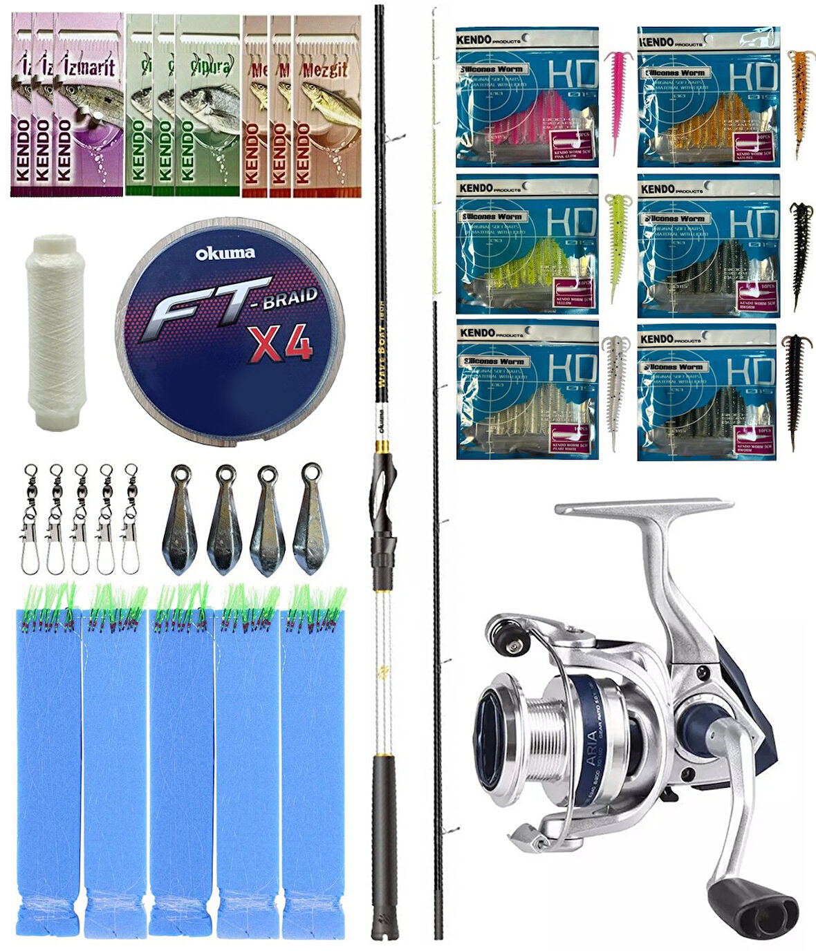 Yek Outdoor Hazır Tekne Oltası Seti Okuma Wave Boat 180H 2 Parça Tekne Kamışı&Okuma ARIA-6000a Olta Makinesi