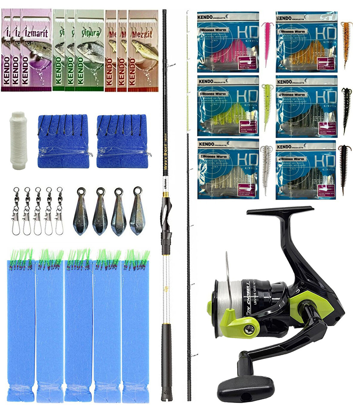 Yek Outdoor Hazır Tekne Oltası Seti Okuma Wave Boat 180H 2 Parça Tekne Kamışı&Okuma Fin Chaser X FNX-60NG Neon Green 1BB Olta Makinesi