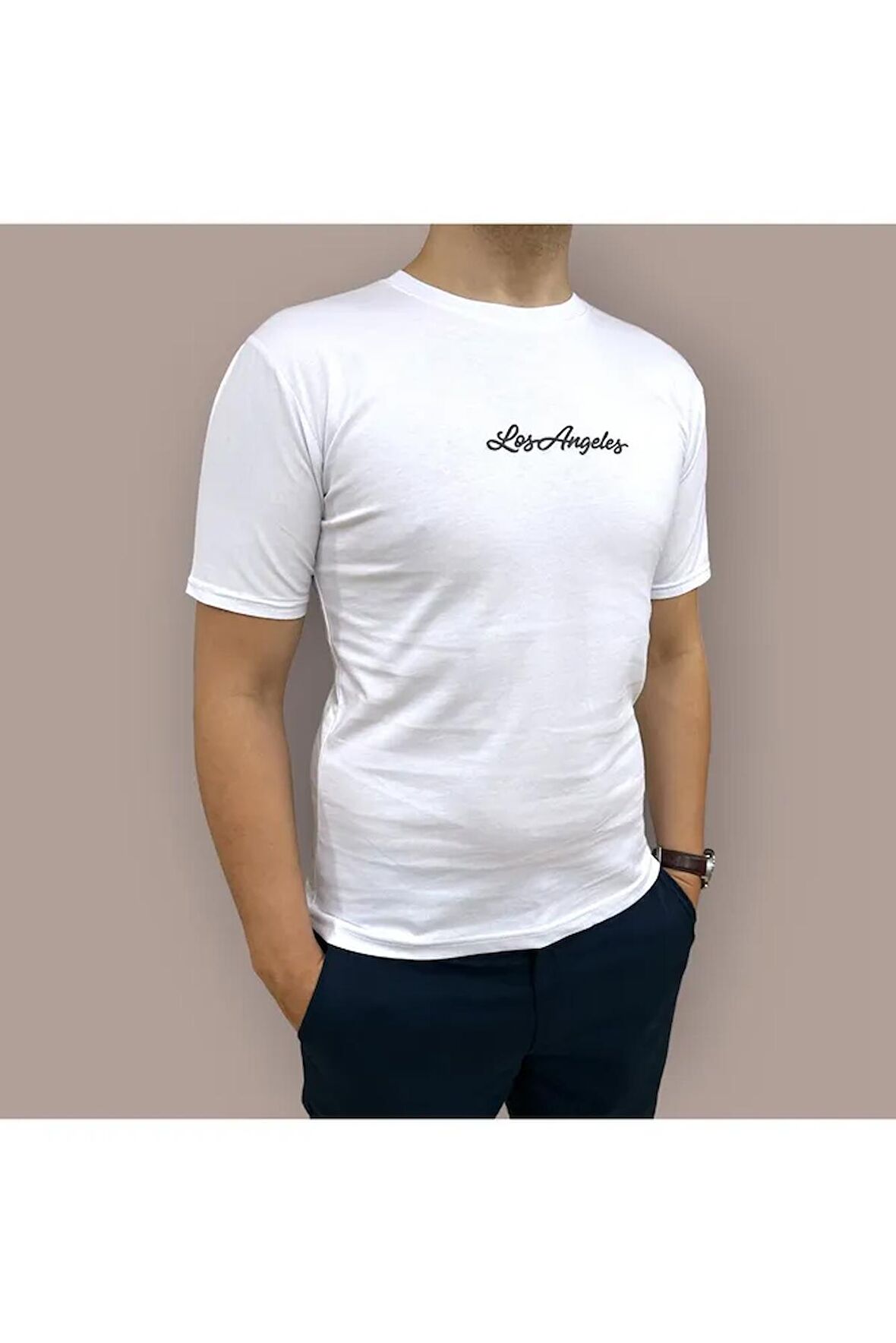 Erkek  Slim Fit Los Angeles Baskılı Pamuklu T-Shirt