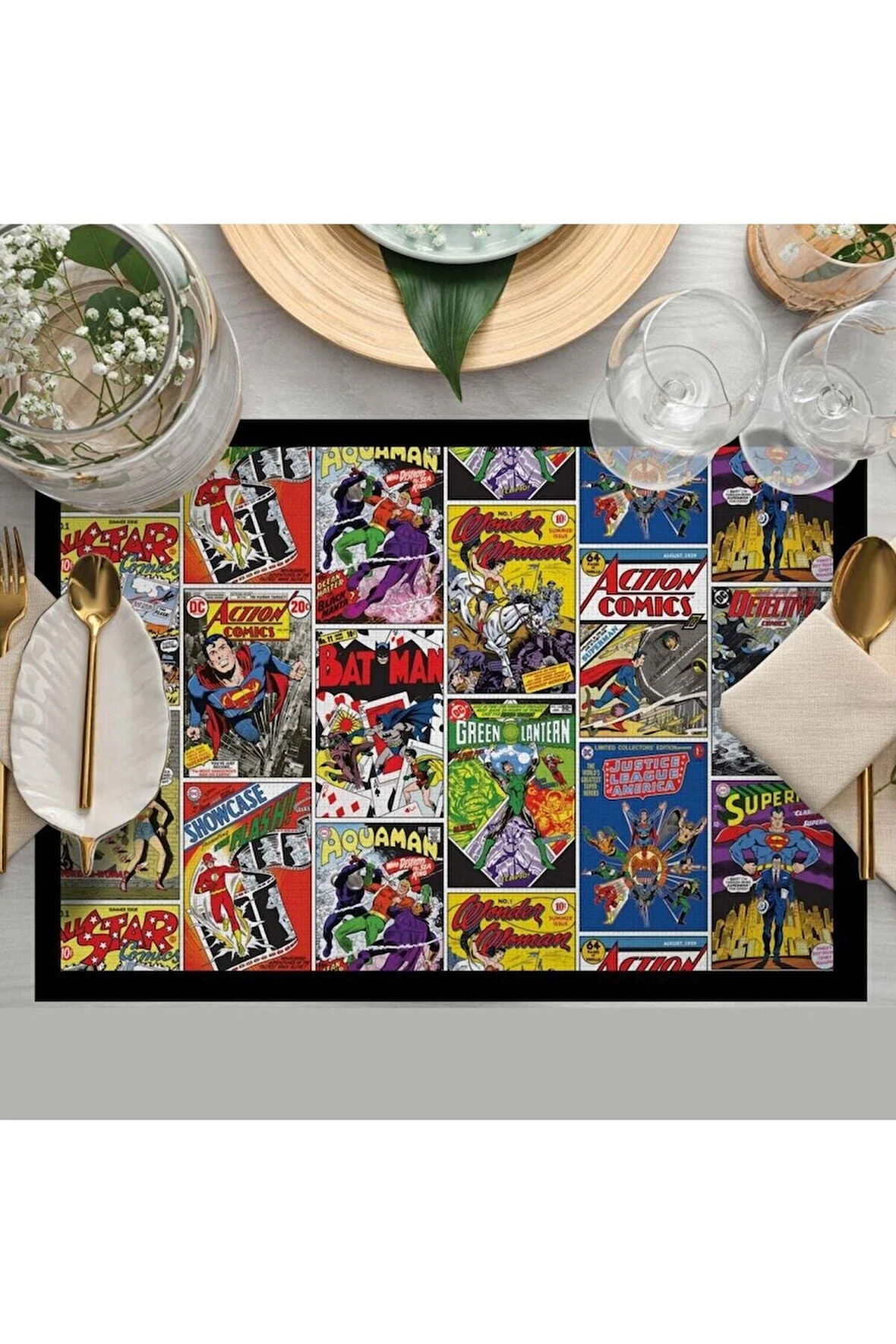 Justice League Kumaş Amerikan Servis 4'lü Set 35x50cm (warner Bros Lisanslı Ürün, Keten Kumaş)