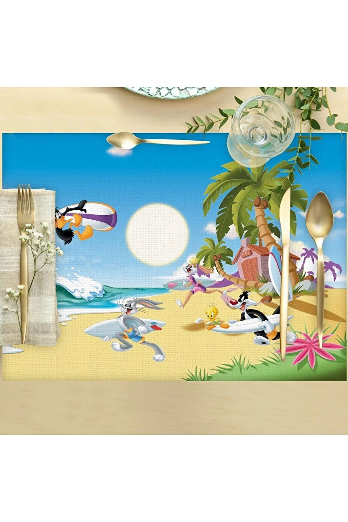 Looney Tunes Team Kumaş Amerikan Servis 4'lü Set 35x50cm (warner Bros Lisanslı Ürün, Keten Kumaş)