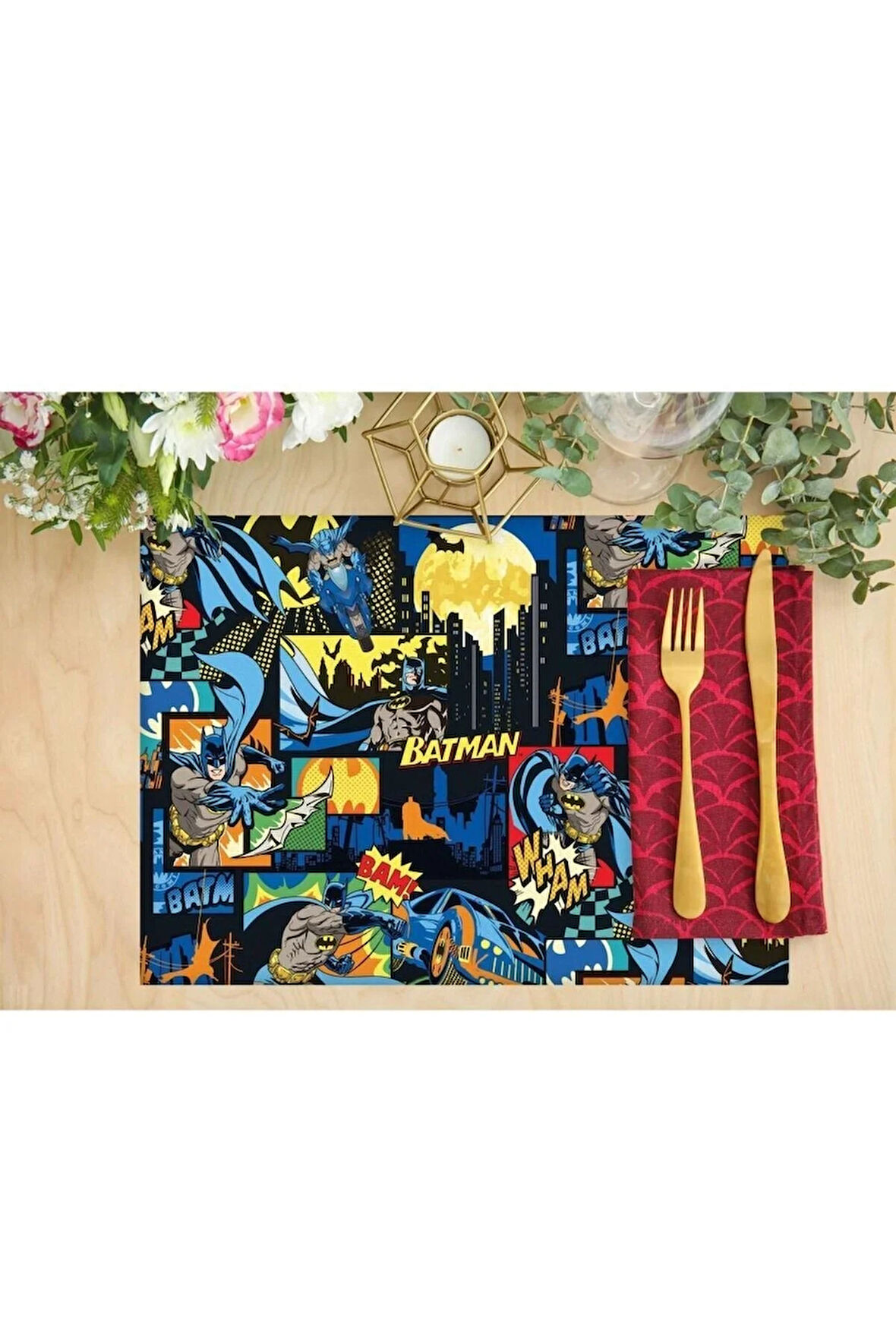 The Batman Kumaş Amerikan Servis 4'lü Set 35x50cm (warner Bros Lisanslı Ürün, Keten Kumaş)