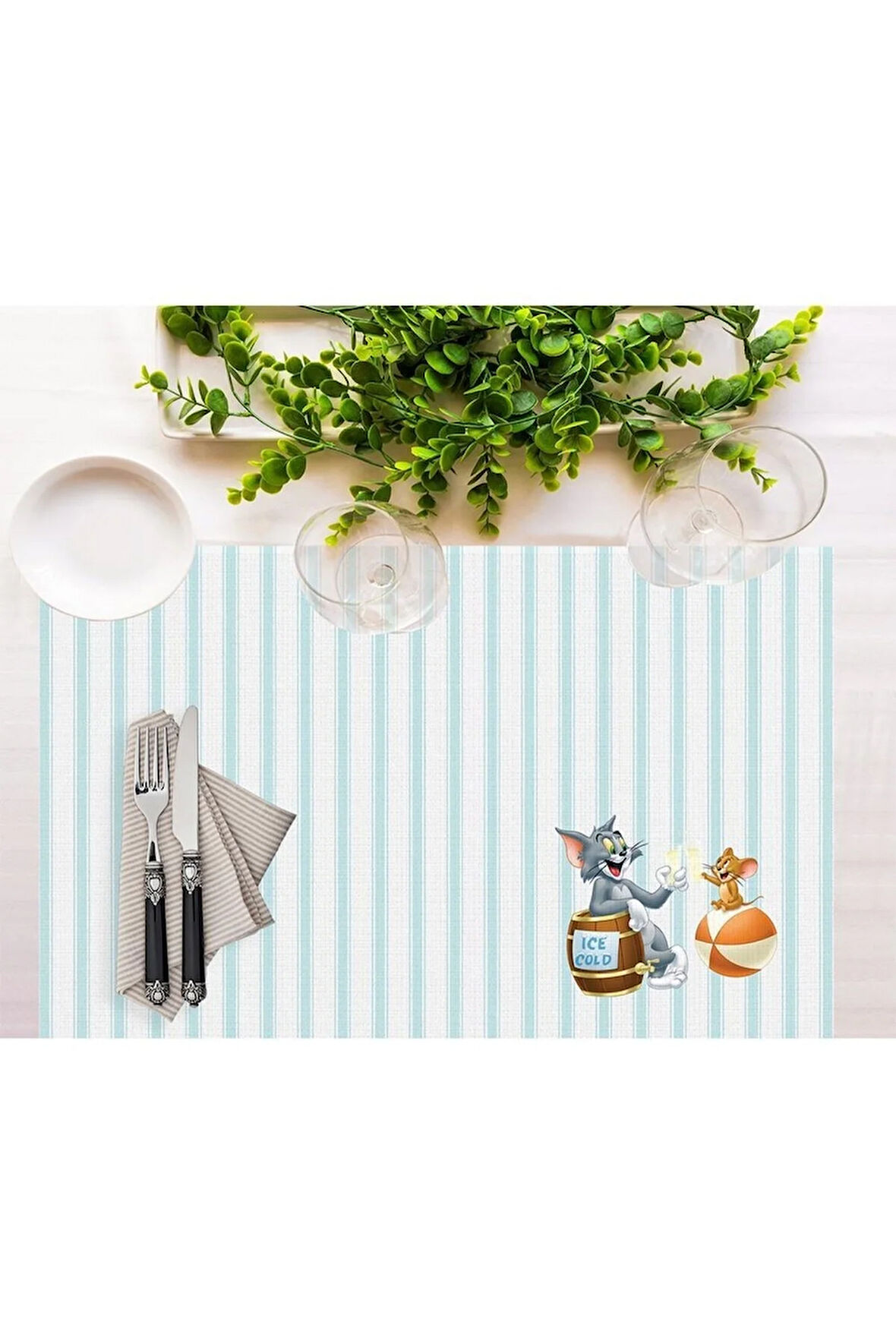 Tom And Jerry Striped Kumaş Amerikan Servis 4'lü Set 35x50cm- Warner Bros Lisanslı Ürün, Keten Kumaş