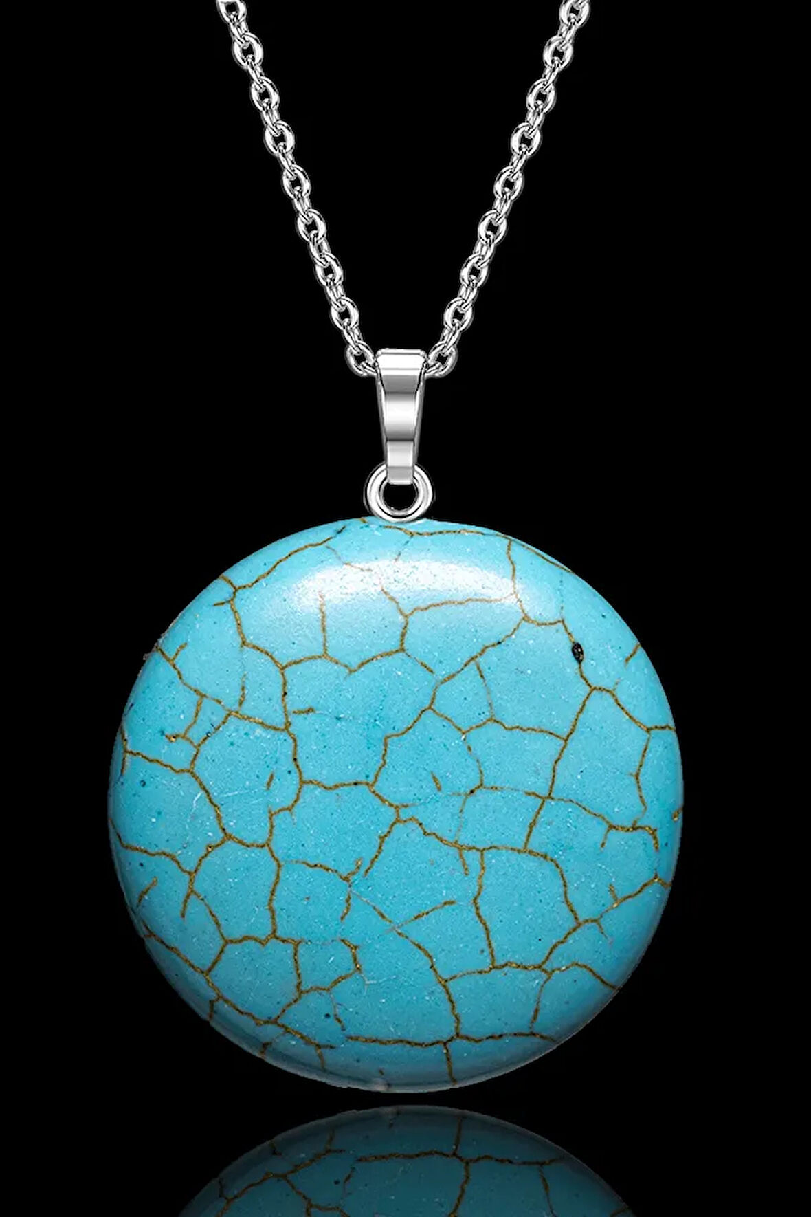 Sertifikalı Yuvarlak Kesim Hakiki Turkuaz Taşı Kolye