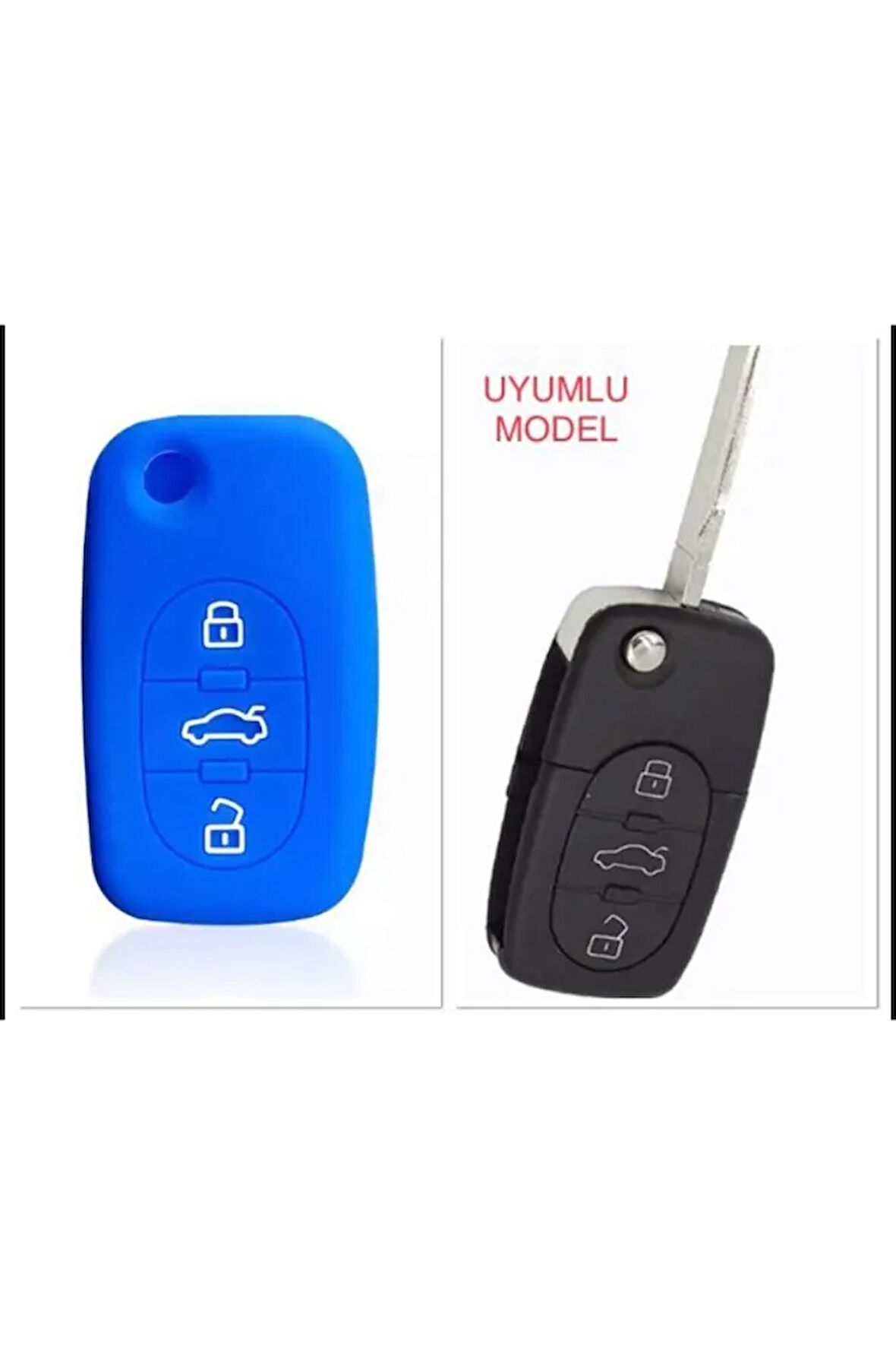 Audi A2 A3 A4 A6 A8 Uyumlu Silikon Anahtar Koruma Kılıfı 3 Tuşlu Mavi Renk
